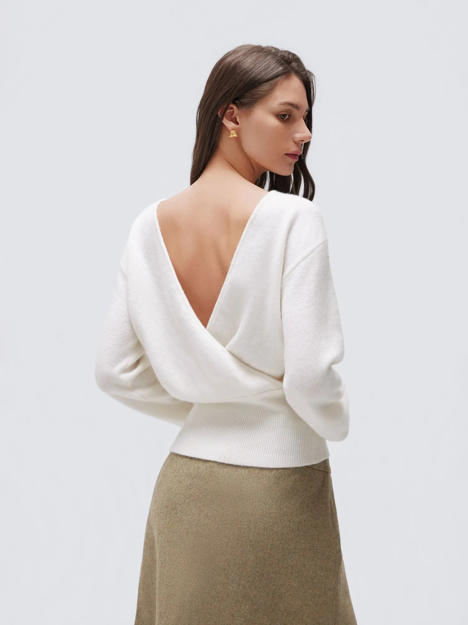 Wool V Neck Wrap Sweater - Long Sleeve-SUUKSESS-SUUKSESS