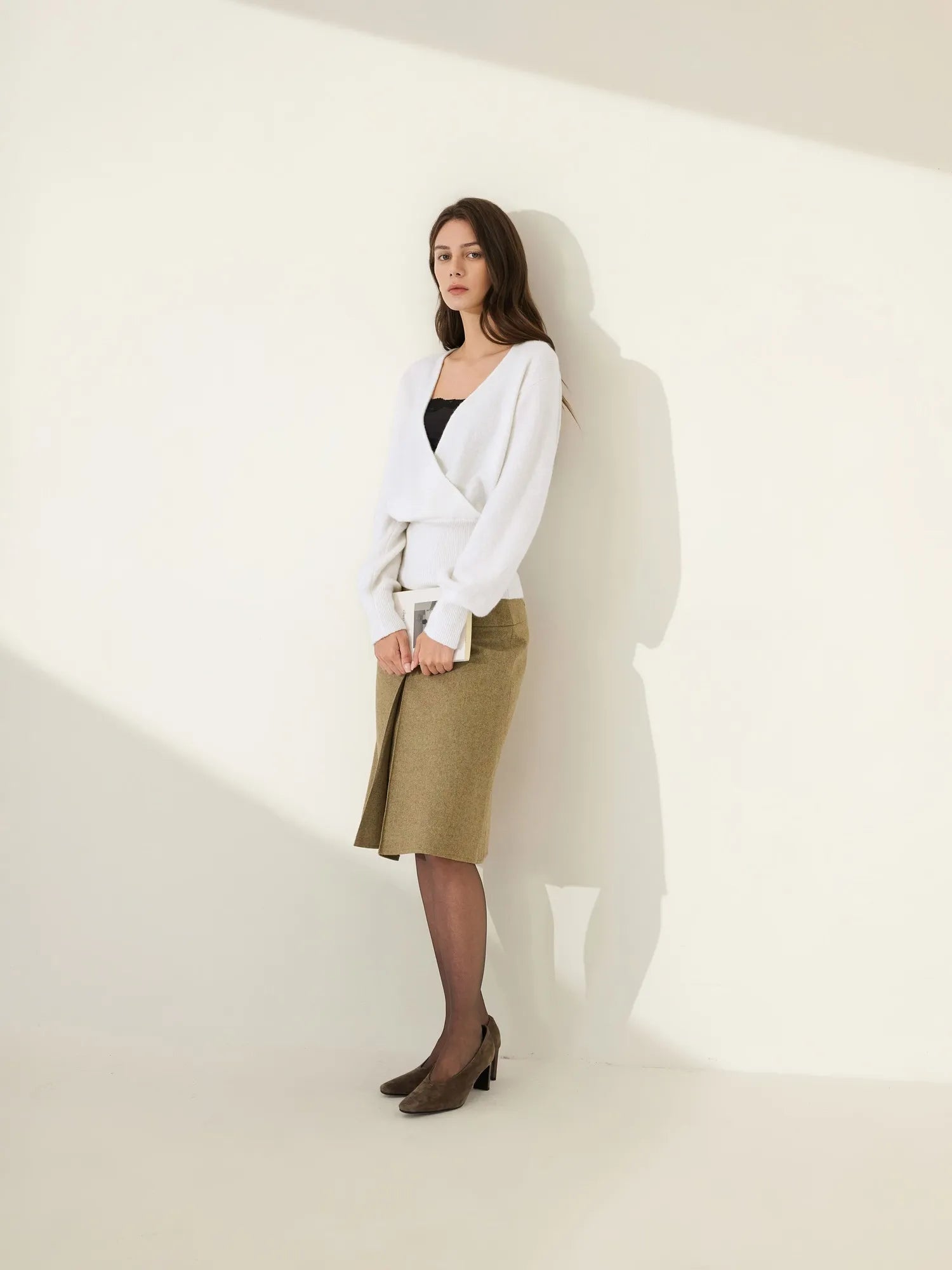 Wool V Neck Wrap Sweater - Long Sleeve-SUUKSESS-SUUKSESS