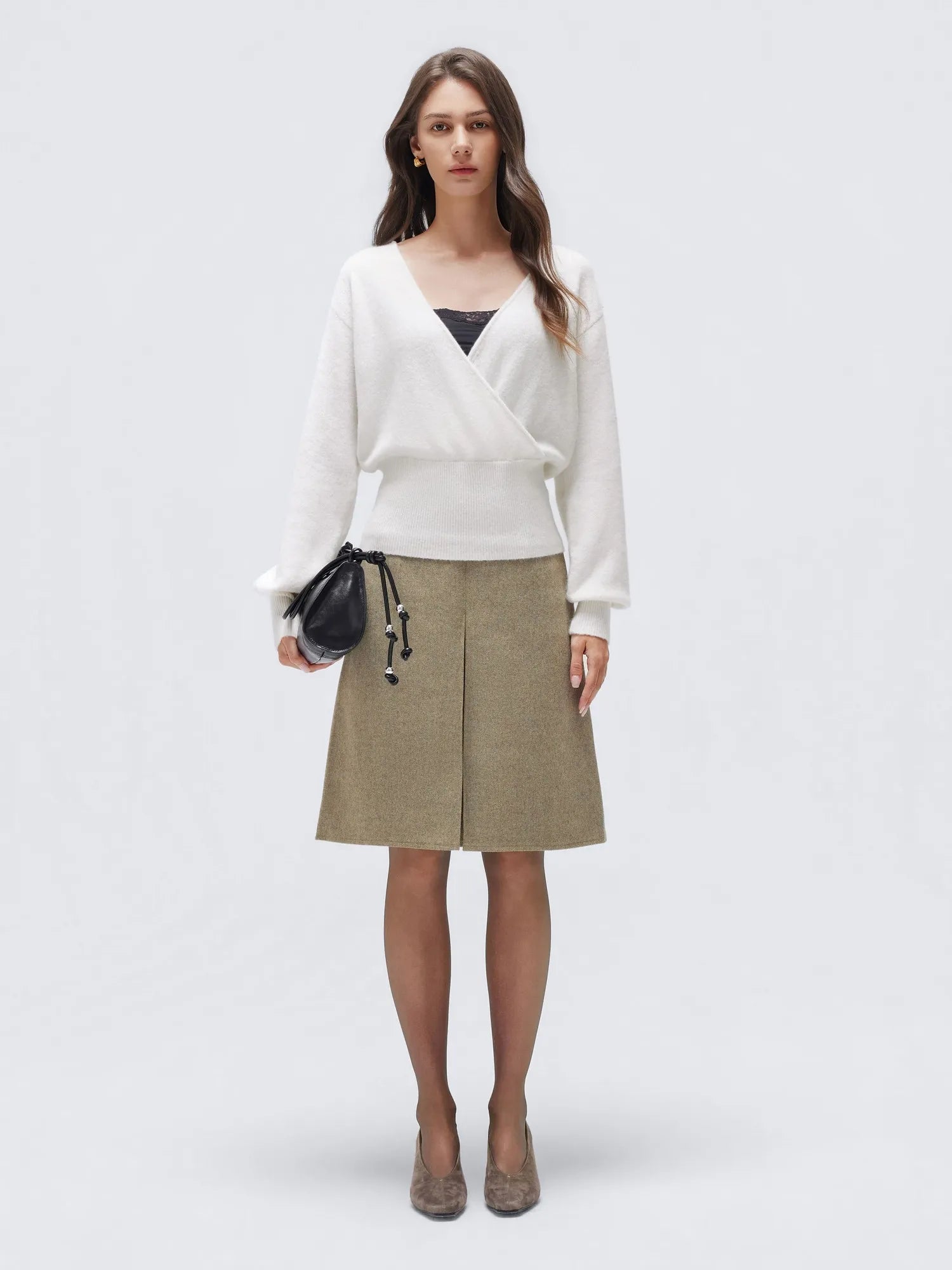 Wool V Neck Wrap Sweater - Long Sleeve-SUUKSESS-SUUKSESS