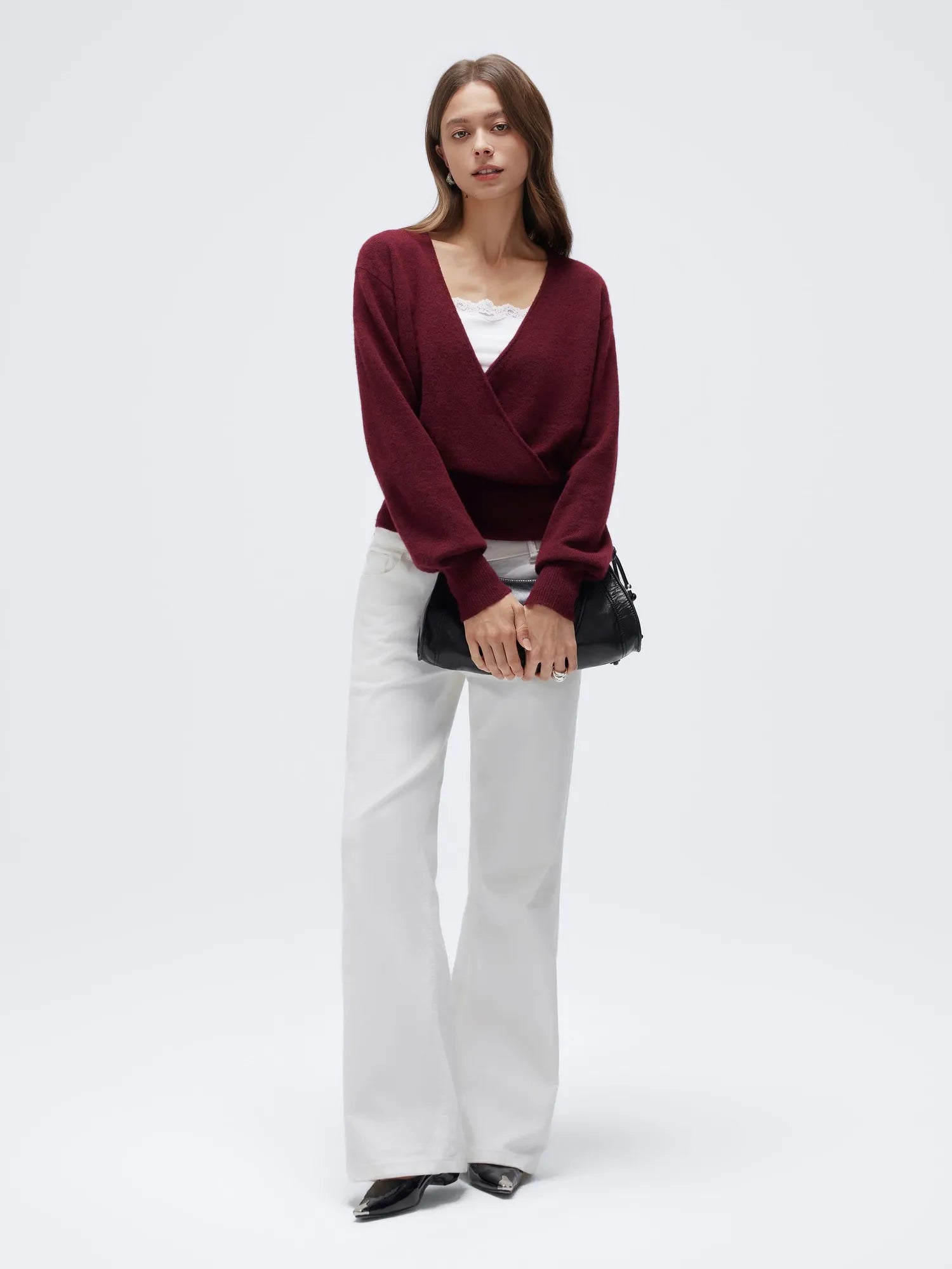 Wool V Neck Wrap Sweater - Long Sleeve-SUUKSESS-SUUKSESS