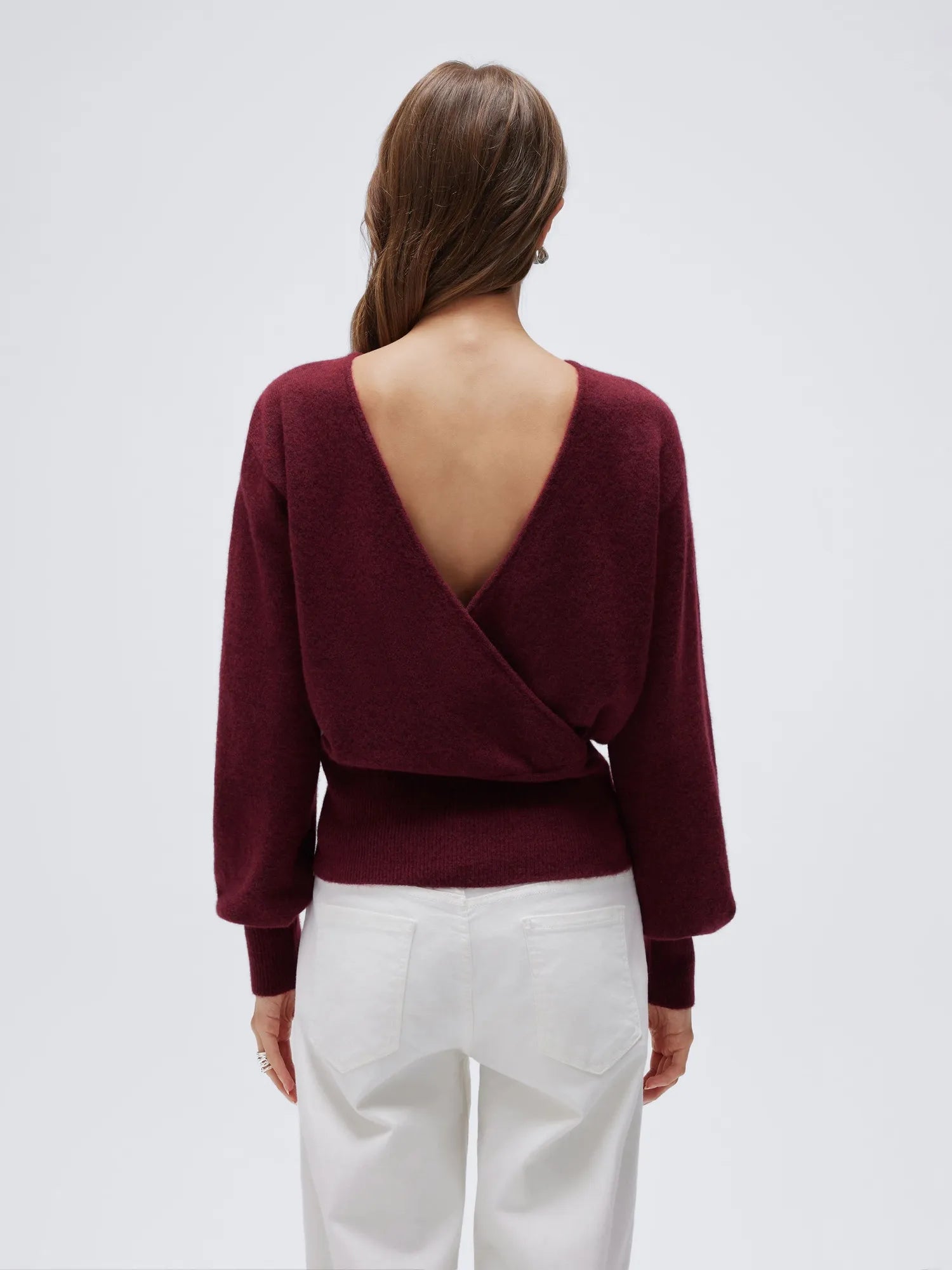 Wool V Neck Wrap Sweater - Long Sleeve-SUUKSESS-SUUKSESS