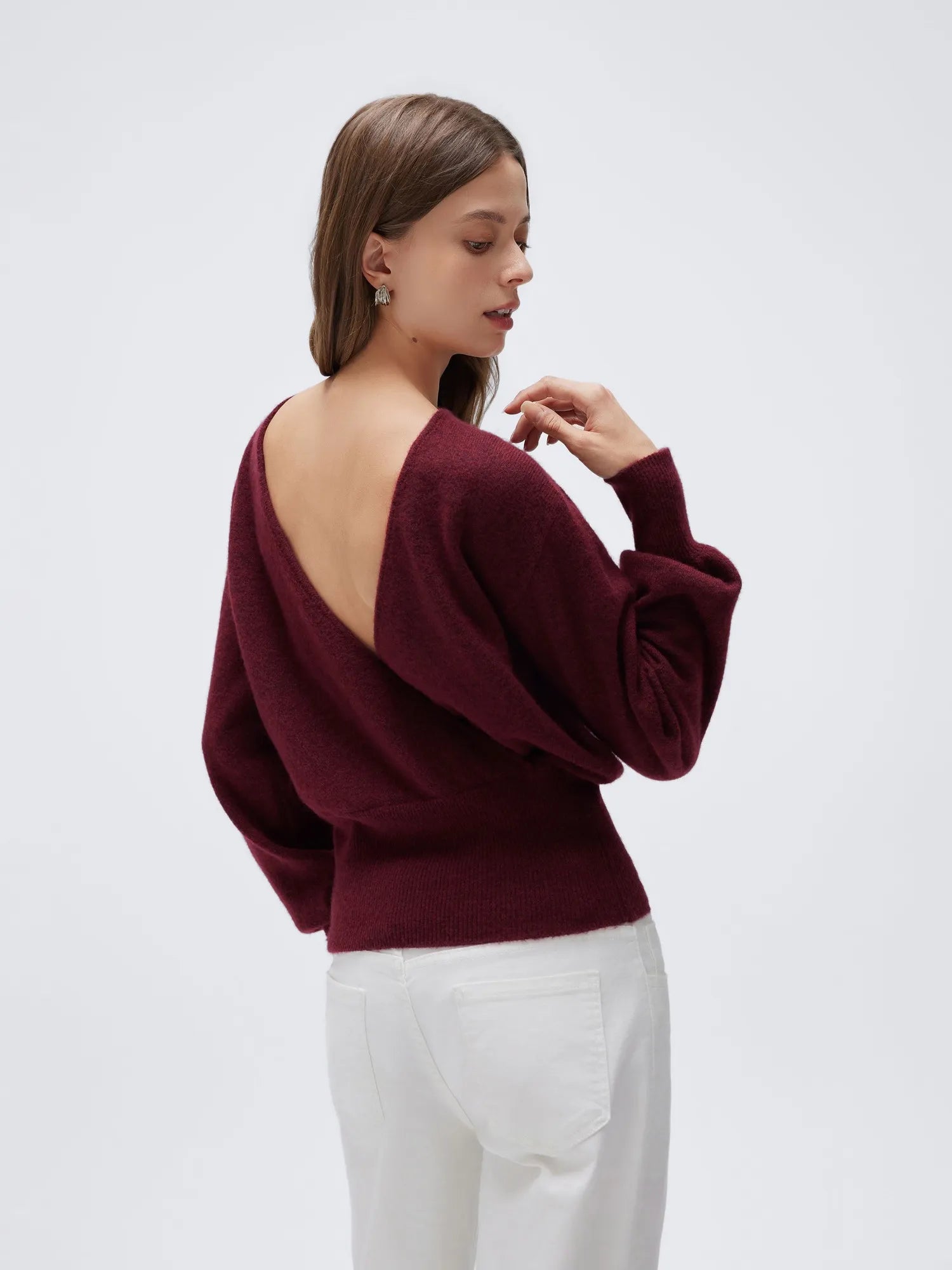 Wool V Neck Wrap Sweater - Long Sleeve-SUUKSESS-SUUKSESS