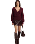 Wool V Neck Wrap Sweater - Long Sleeve-SUUKSESS-SUUKSESS