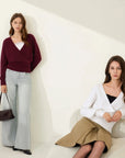 Wool V Neck Wrap Sweater - Long Sleeve-SUUKSESS-SUUKSESS