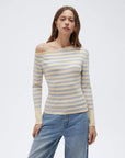 Fall Off the Shoulder Soft Sweater-SUUKSESS-Yellow Grey Stripes-XS-SUUKSESS