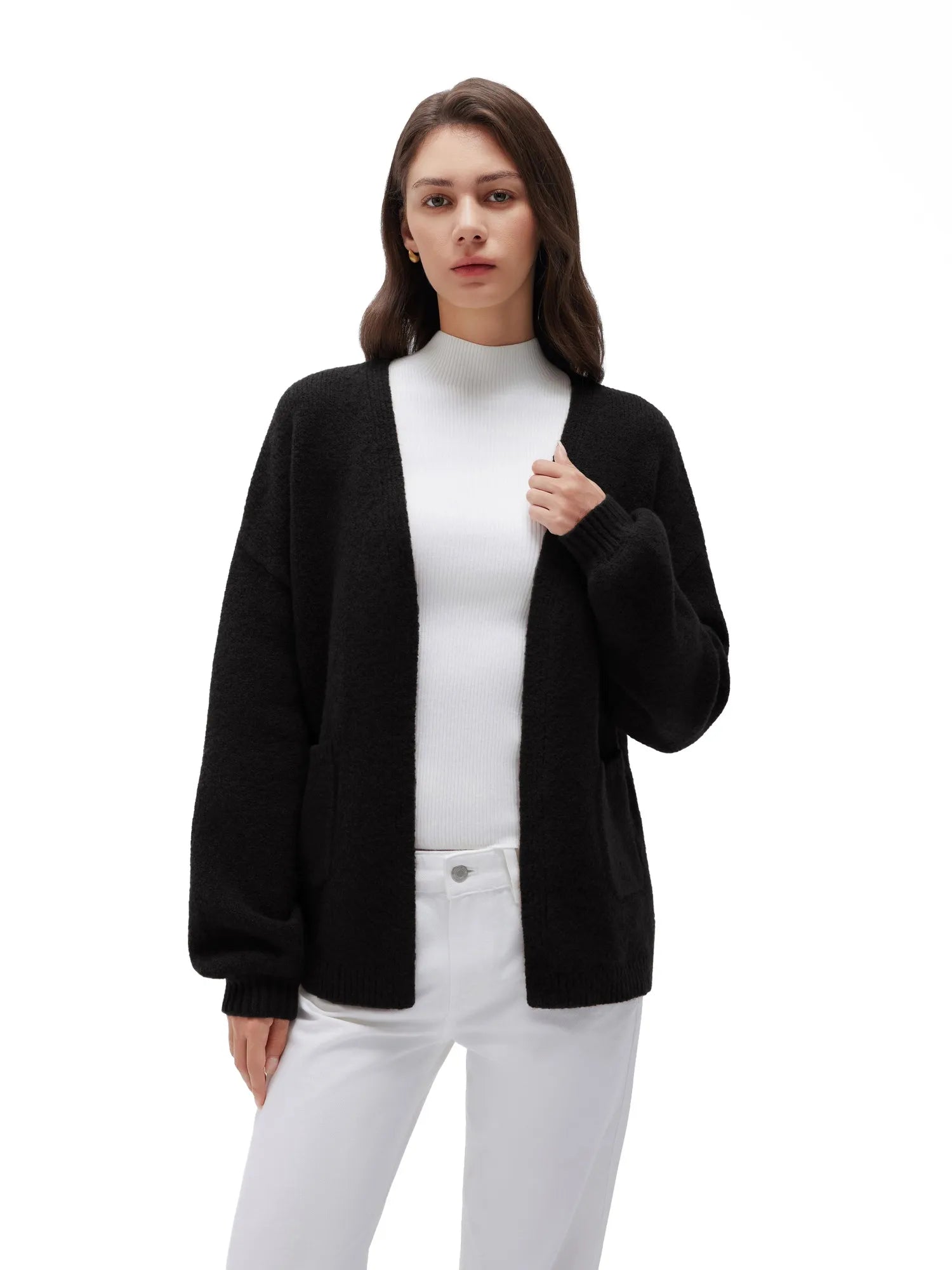 Cashmere Open Front Cardigan Sweaters-SS-Black-XS-SUUKSESS