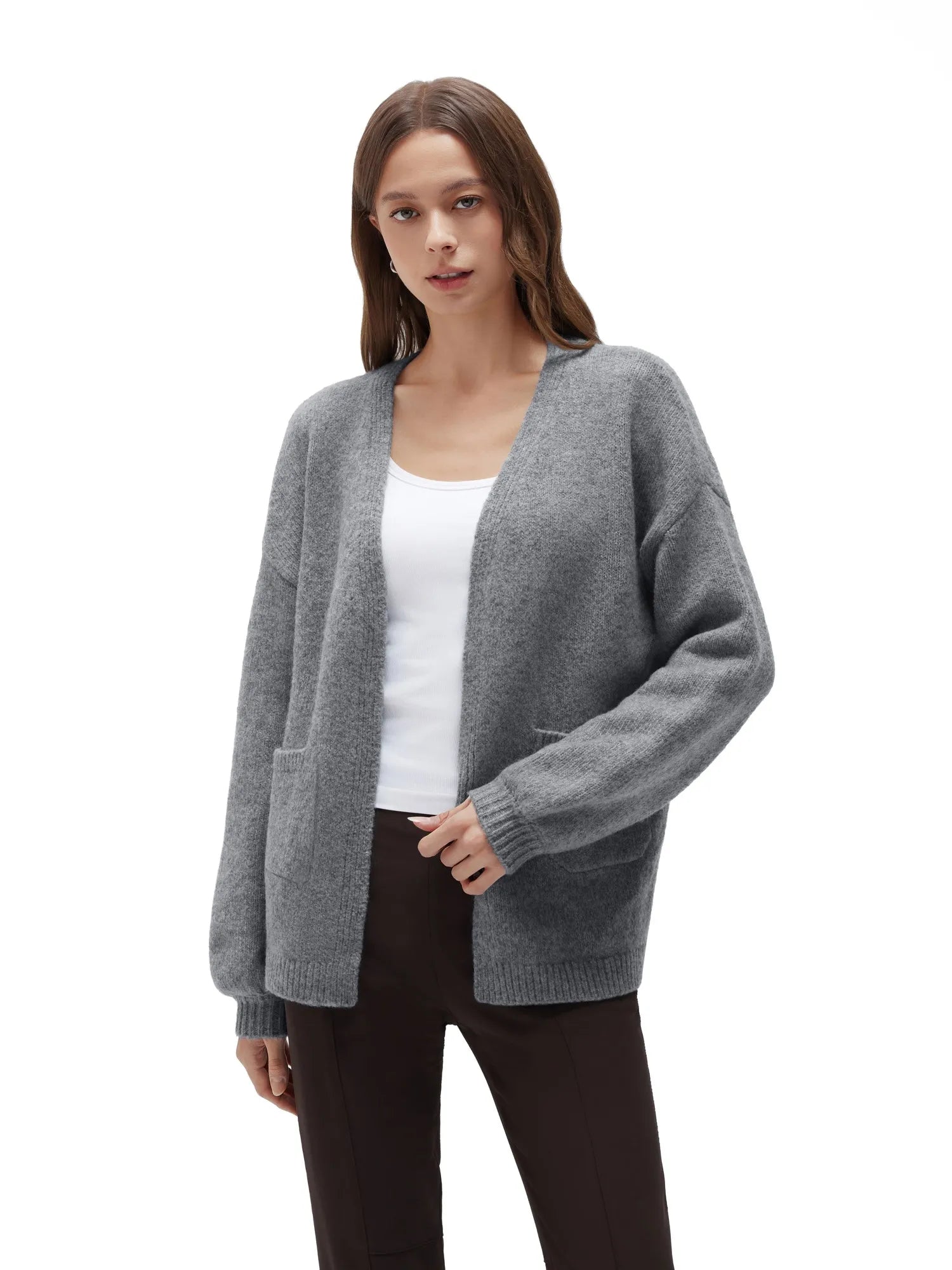 Cashmere Open Front Cardigan Sweaters-SS-Grey-XS-SUUKSESS