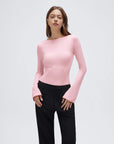 Cashmere Cinched Waist Boat Neck Bell Sleeve Sweaters-SUUKSESS-Pink-XS-SUUKSESS