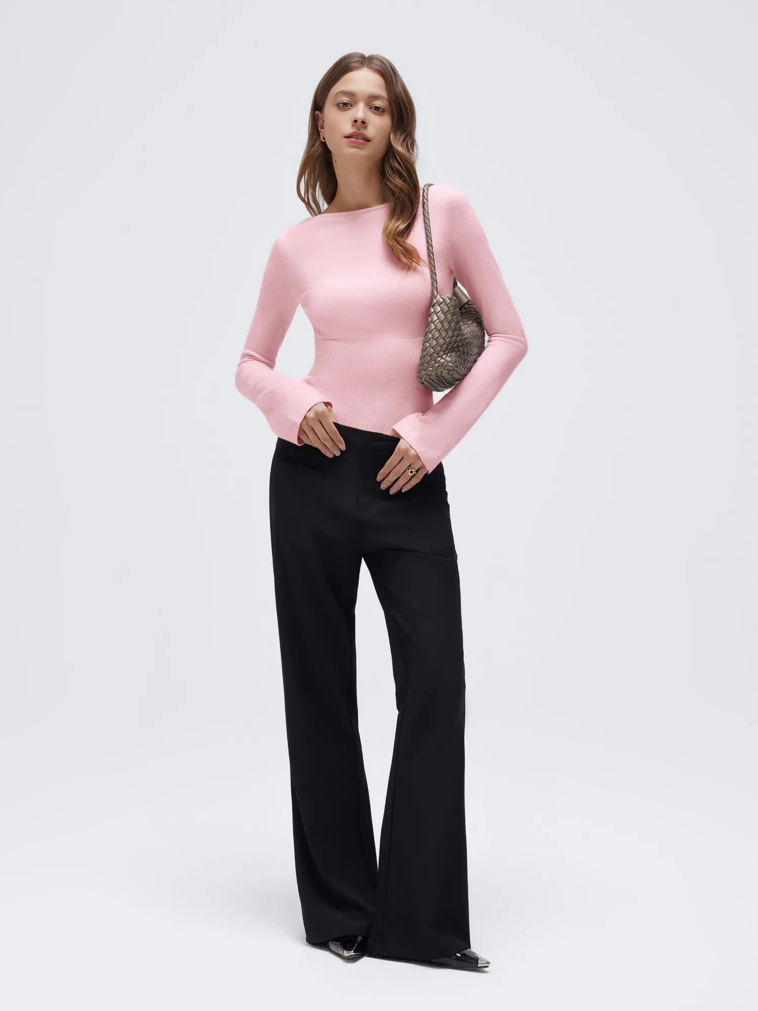 Cashmere Cinched Waist Boat Neck Bell Sleeve Sweaters-SUUKSESS-SUUKSESS