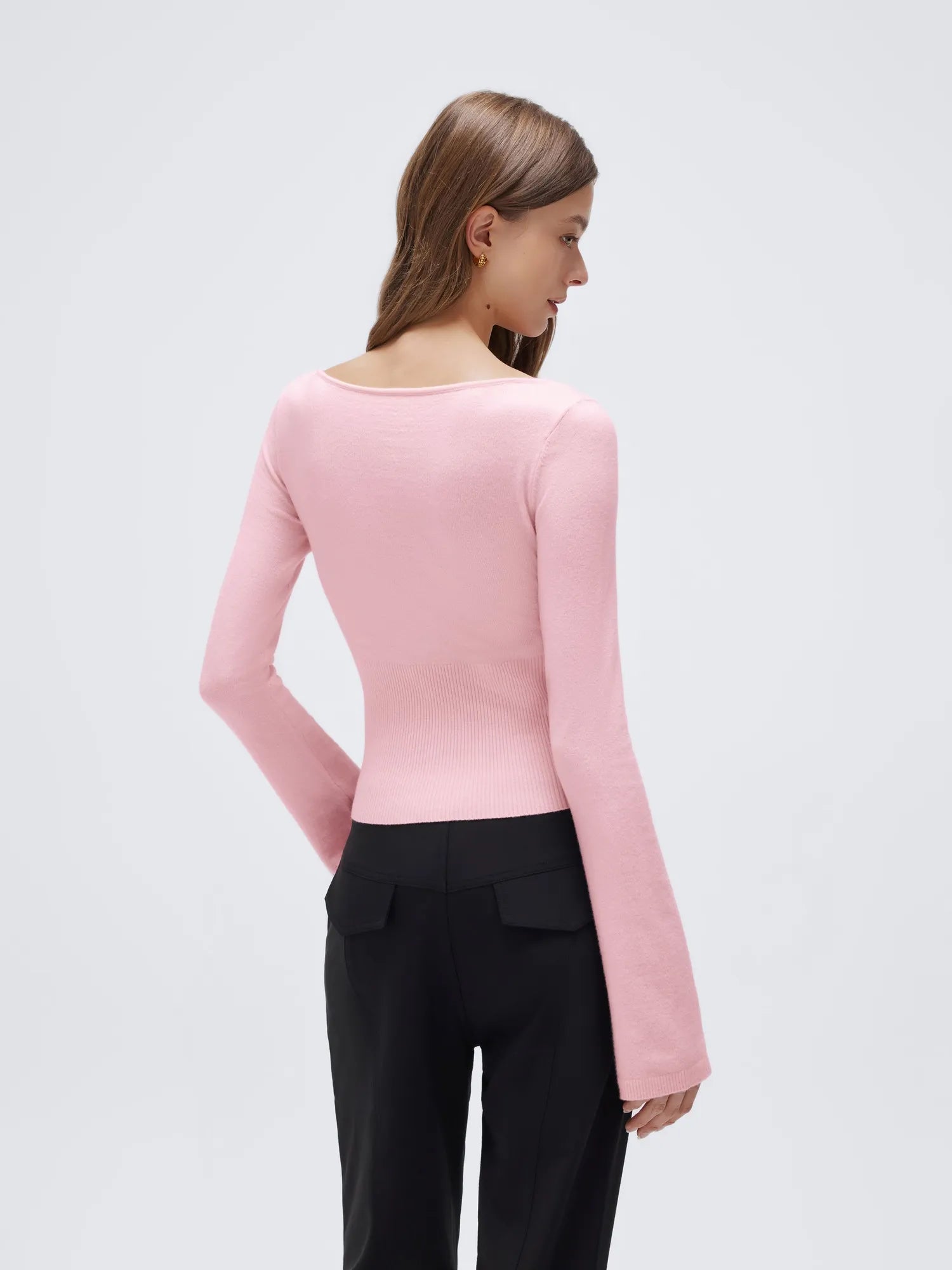 Cashmere Cinched Waist Boat Neck Bell Sleeve Sweaters-SUUKSESS-SUUKSESS