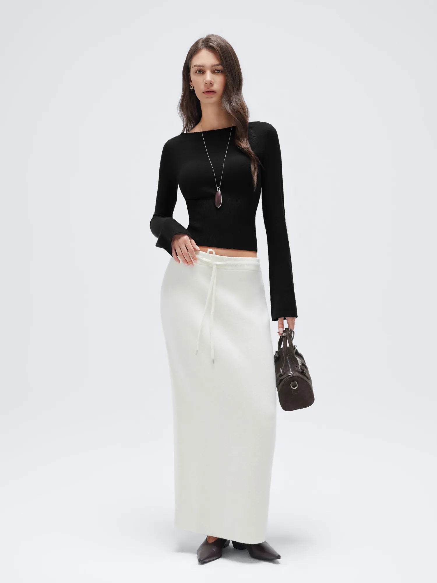 Cashmere Cinched Waist Boat Neck Bell Sleeve Sweaters-SUUKSESS-SUUKSESS