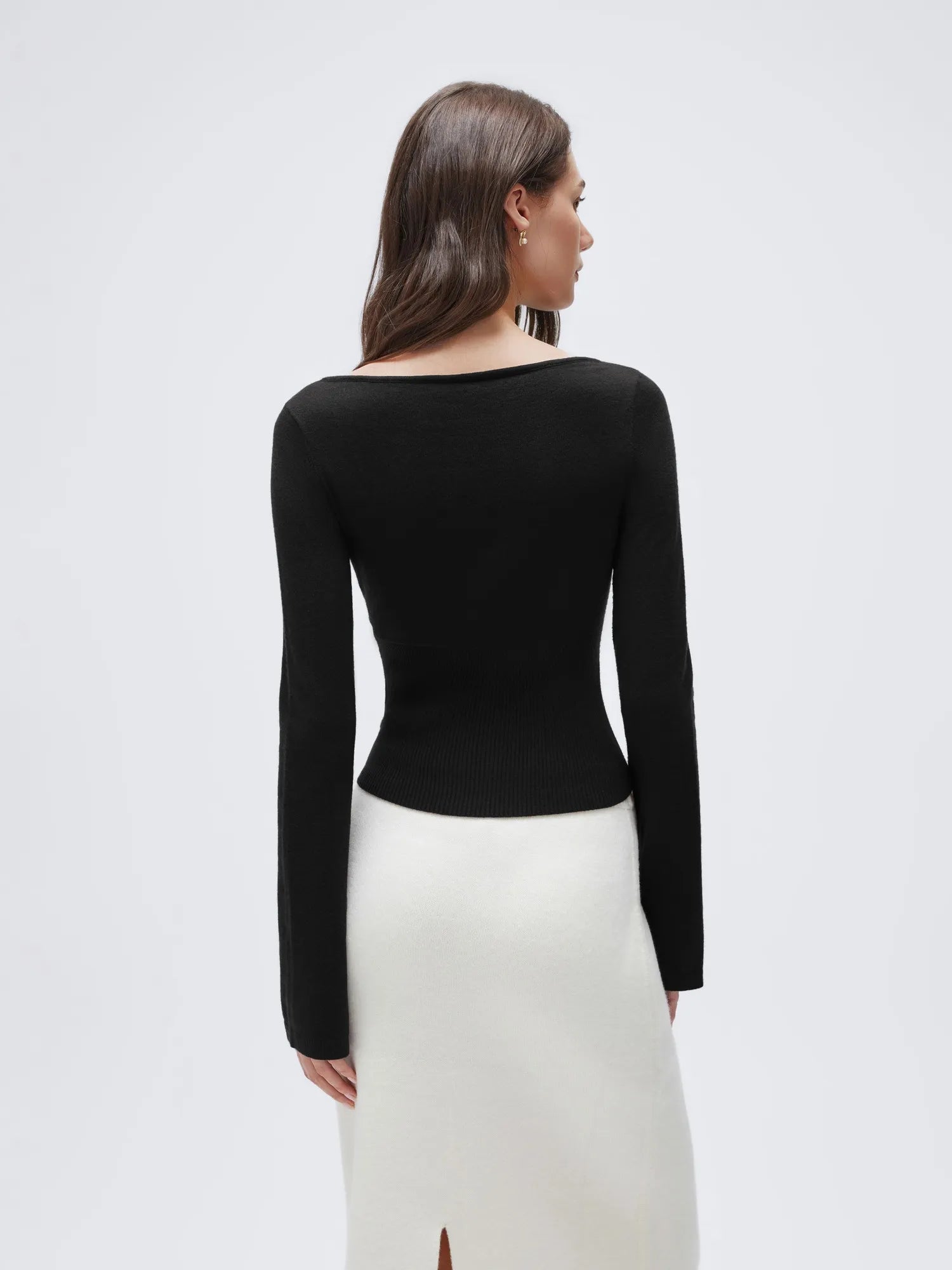 Cashmere Cinched Waist Boat Neck Bell Sleeve Sweaters-SUUKSESS-SUUKSESS