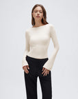 Cashmere Cinched Waist Boat Neck Bell Sleeve Sweaters-SUUKSESS-White-XS-SUUKSESS