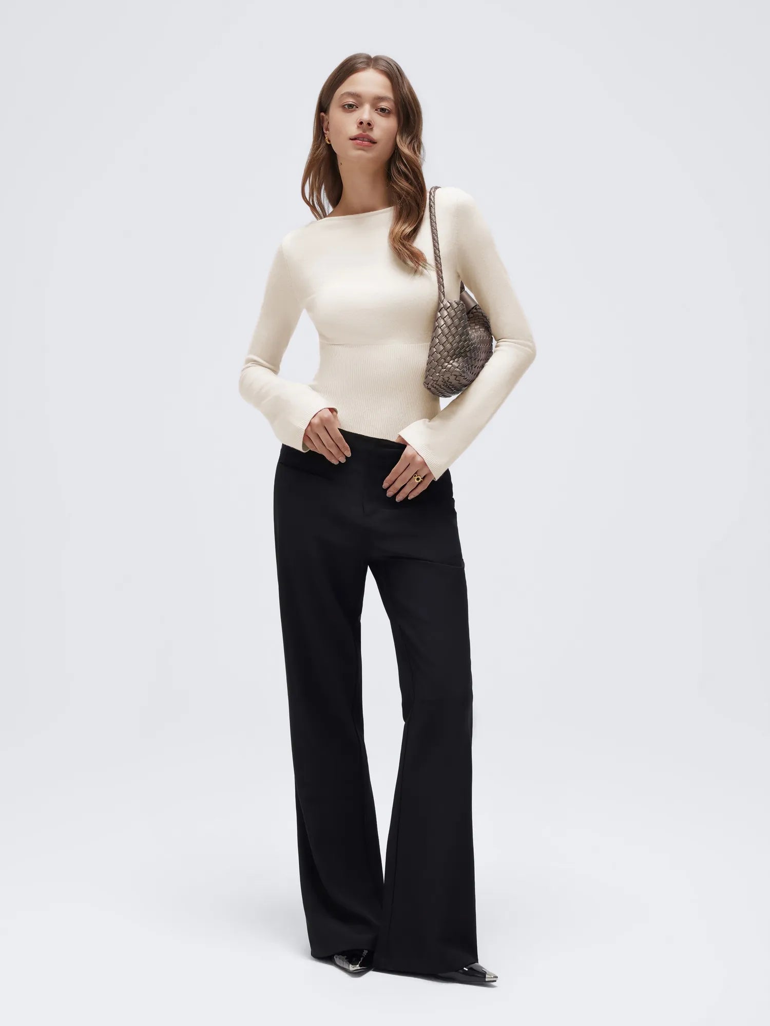 Cashmere Cinched Waist Boat Neck Bell Sleeve Sweaters-SUUKSESS-SUUKSESS