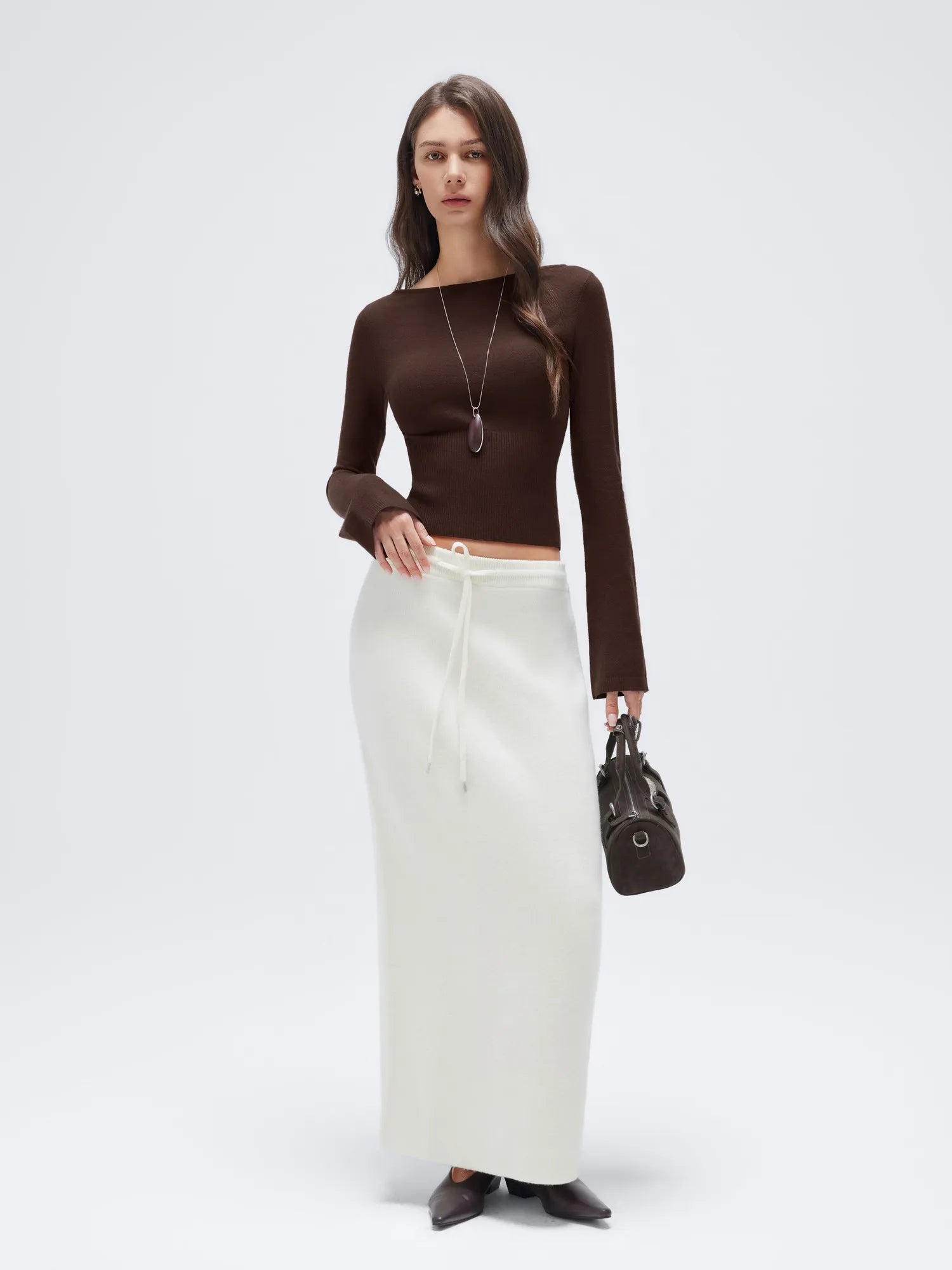 Cashmere Cinched Waist Boat Neck Bell Sleeve Sweaters-SUUKSESS-SUUKSESS