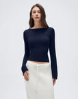 Cashmere Cinched Waist Boat Neck Bell Sleeve Sweaters-SUUKSESS-Navy-XS-SUUKSESS