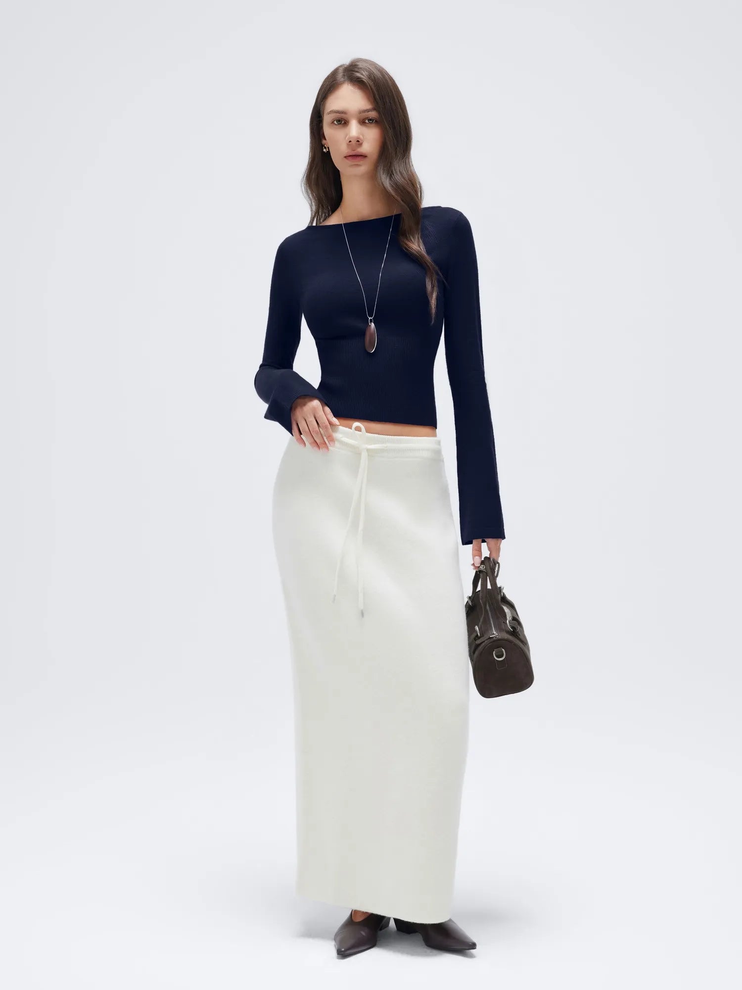 Cashmere Cinched Waist Boat Neck Bell Sleeve Sweaters-SUUKSESS-SUUKSESS