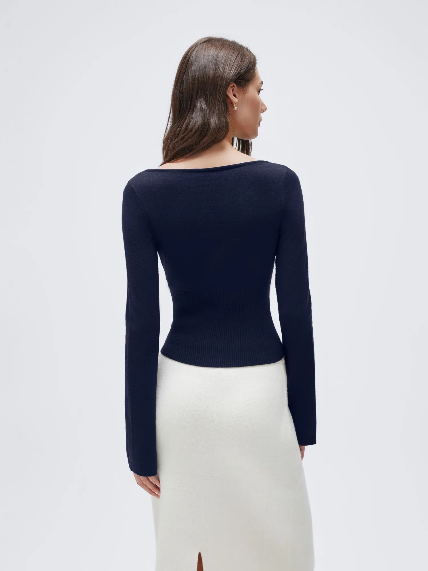 Cashmere Cinched Waist Boat Neck Bell Sleeve Sweaters-SUUKSESS-SUUKSESS