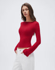 Cashmere Cinched Waist Boat Neck Bell Sleeve Sweaters-SUUKSESS-Red-XS-SUUKSESS