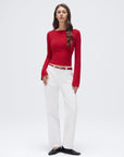 Cashmere Cinched Waist Boat Neck Bell Sleeve Sweaters-SUUKSESS-SUUKSESS