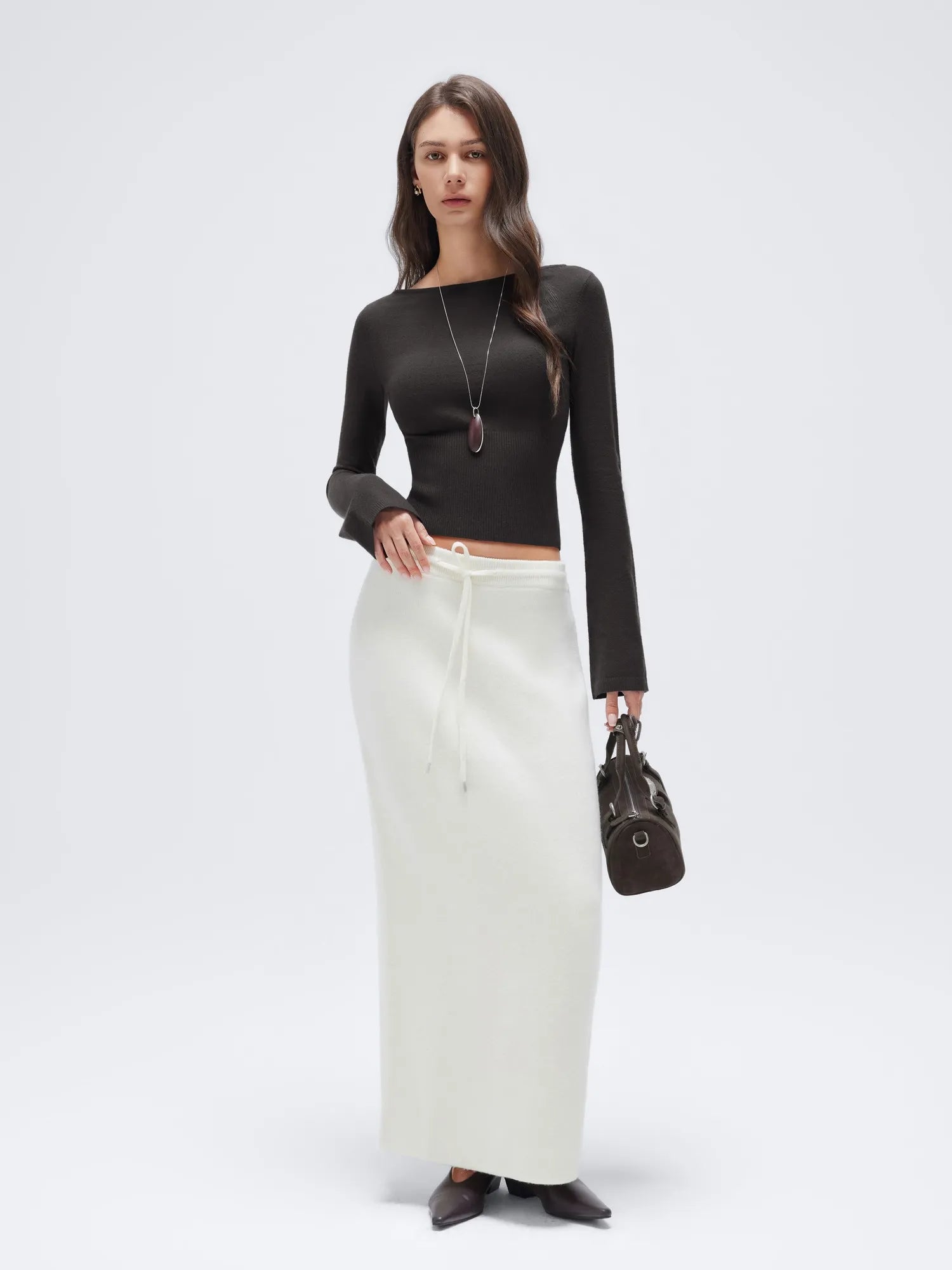 Cashmere Cinched Waist Boat Neck Bell Sleeve Sweaters-SUUKSESS-SUUKSESS