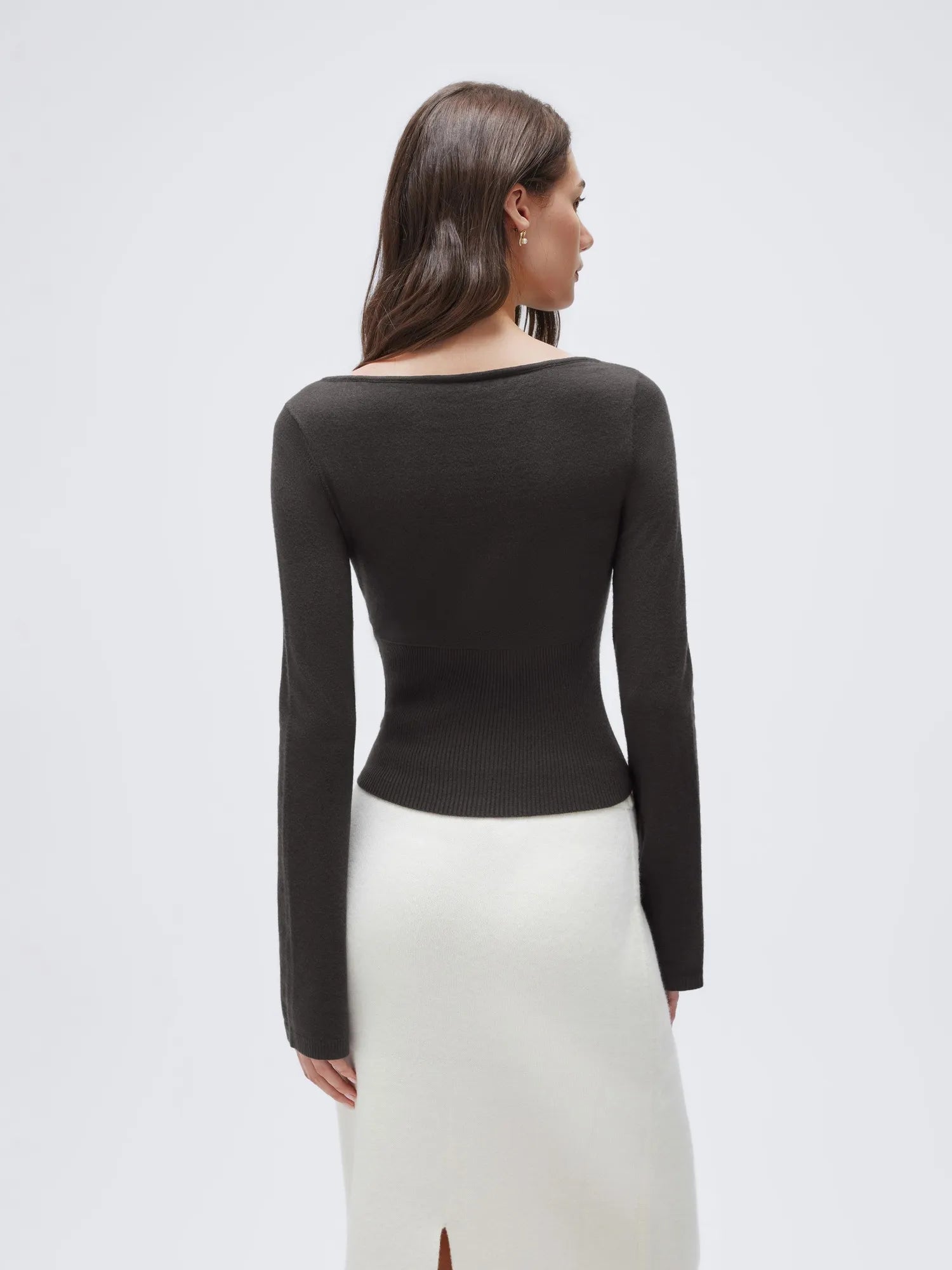 Cashmere Cinched Waist Boat Neck Bell Sleeve Sweaters-SUUKSESS-SUUKSESS