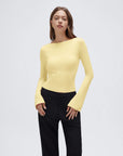 Cashmere Cinched Waist Boat Neck Bell Sleeve Sweaters-SUUKSESS-Yellow-XS-SUUKSESS