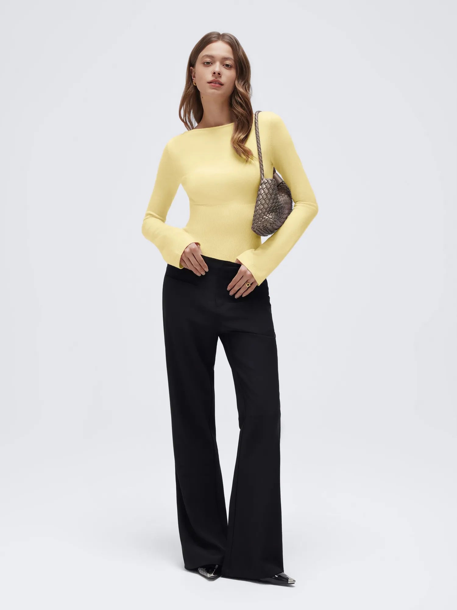 Cashmere Cinched Waist Boat Neck Bell Sleeve Sweaters-SUUKSESS-SUUKSESS
