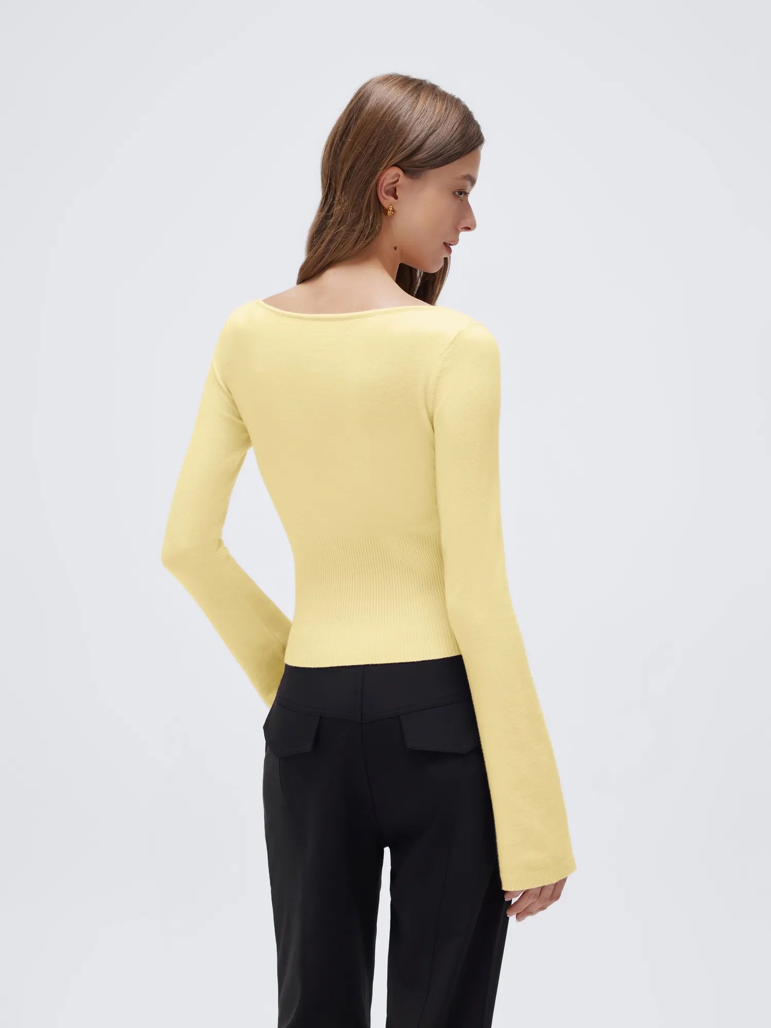 Cashmere Cinched Waist Boat Neck Bell Sleeve Sweaters-SUUKSESS-SUUKSESS