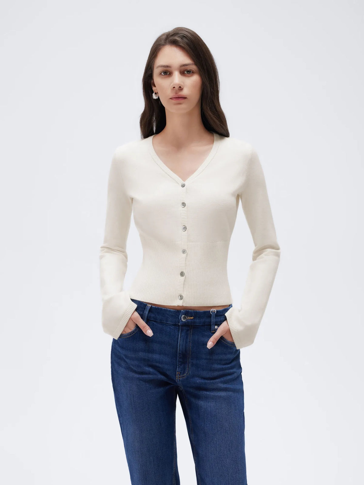 Cashmere Fitted Waist Cardigan Sweater