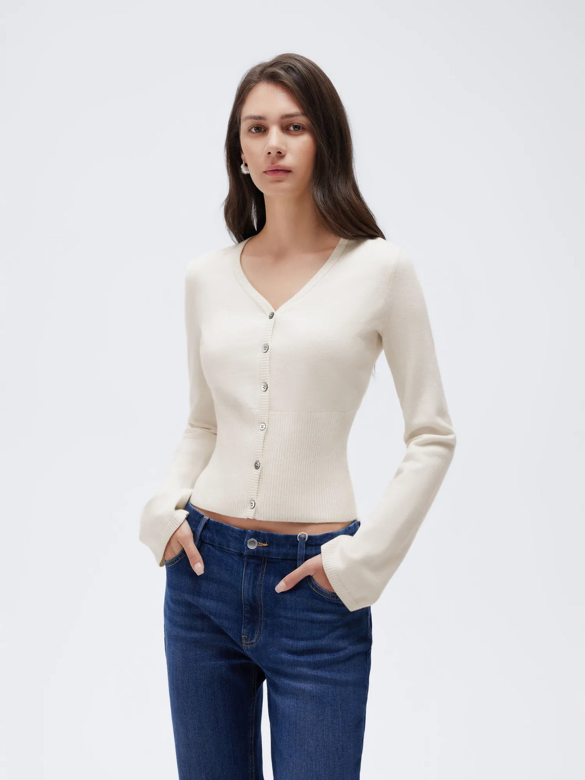 Cashmere Fitted Waist Cardigan Sweater