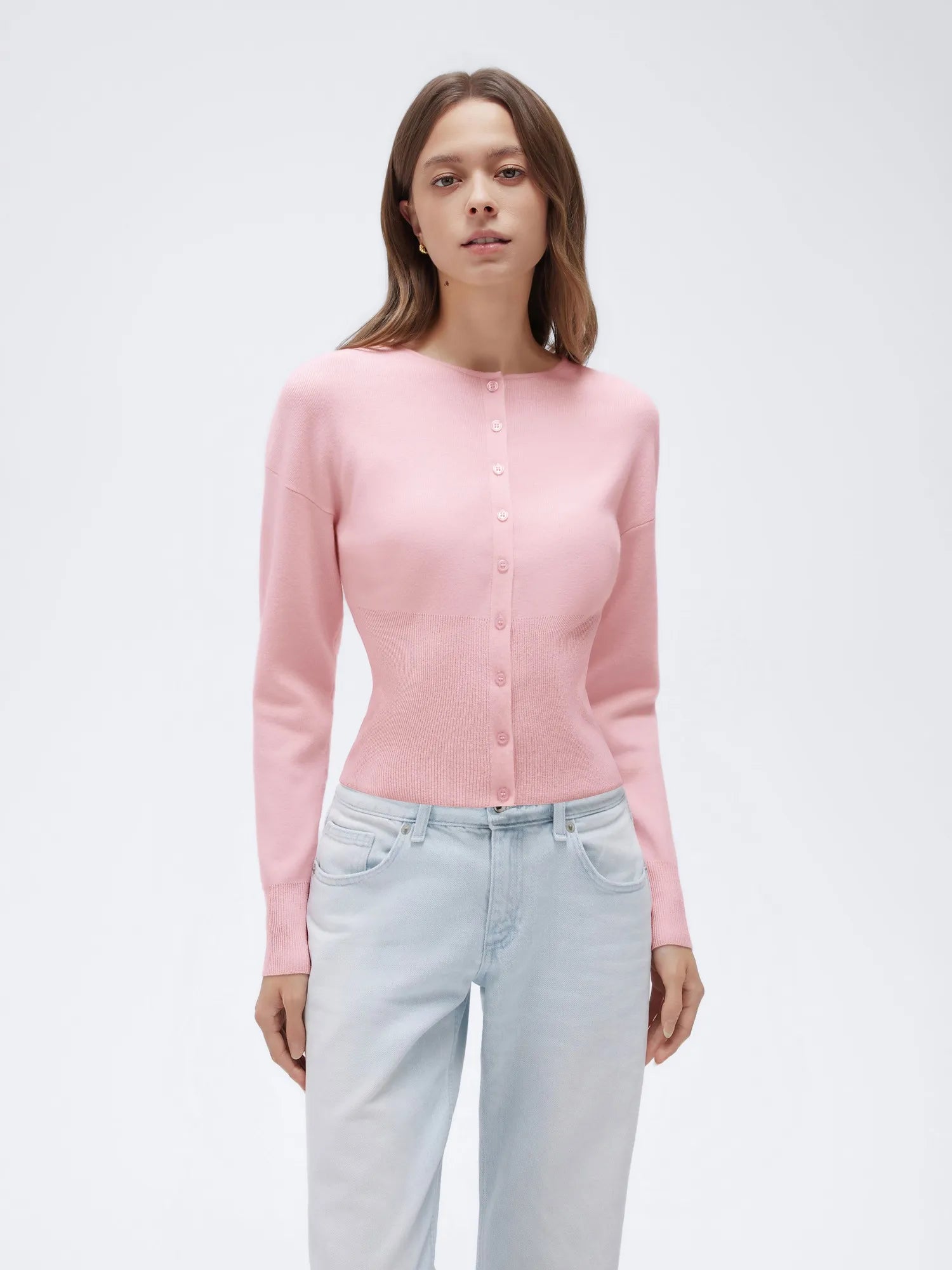 Cashmere Crewneck waistband Cardigan Sweater-SUUKSESS-Pink-XS-SUUKSESS