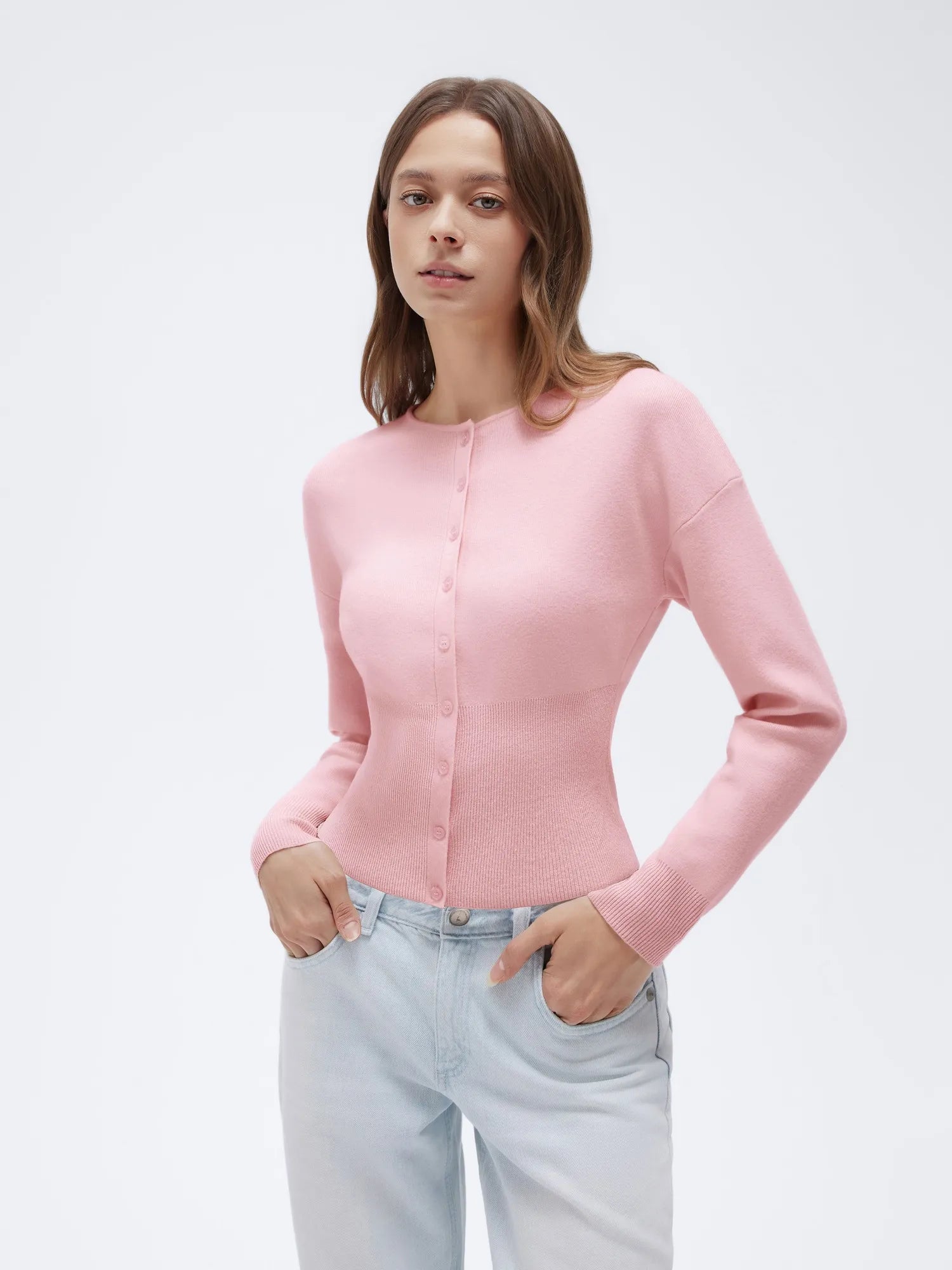 Cashmere Crewneck waistband Cardigan Sweater-SUUKSESS-SUUKSESS