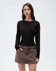 Cashmere Crewneck waistband Cardigan Sweater-SUUKSESS-Black-XS-SUUKSESS