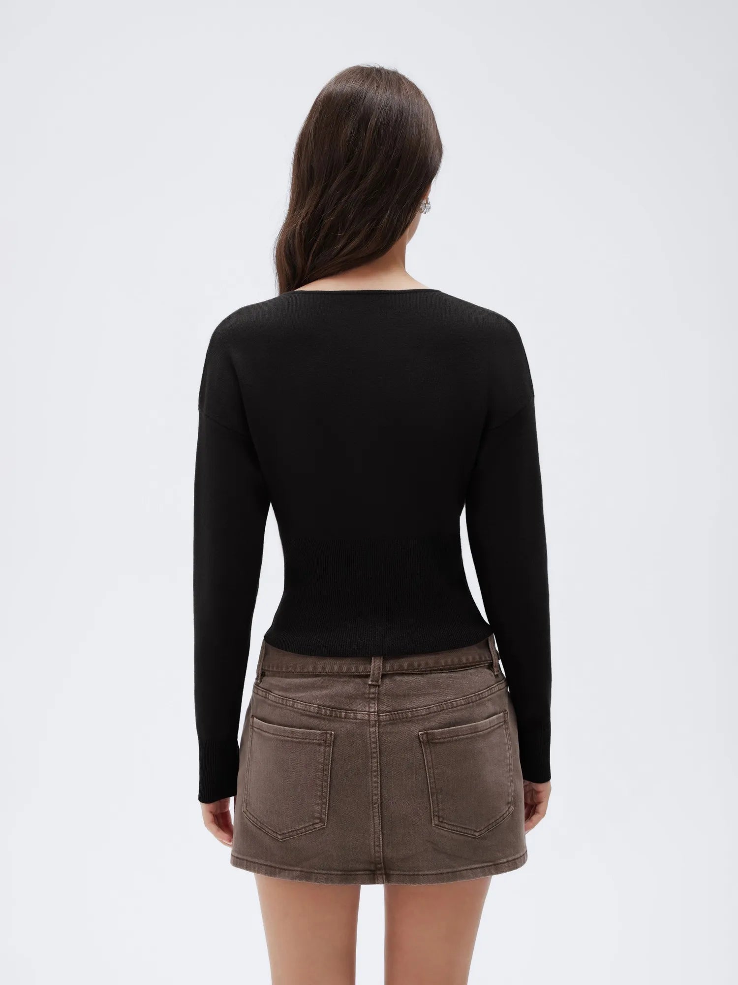 Cashmere Crewneck waistband Cardigan Sweater-SUUKSESS-SUUKSESS