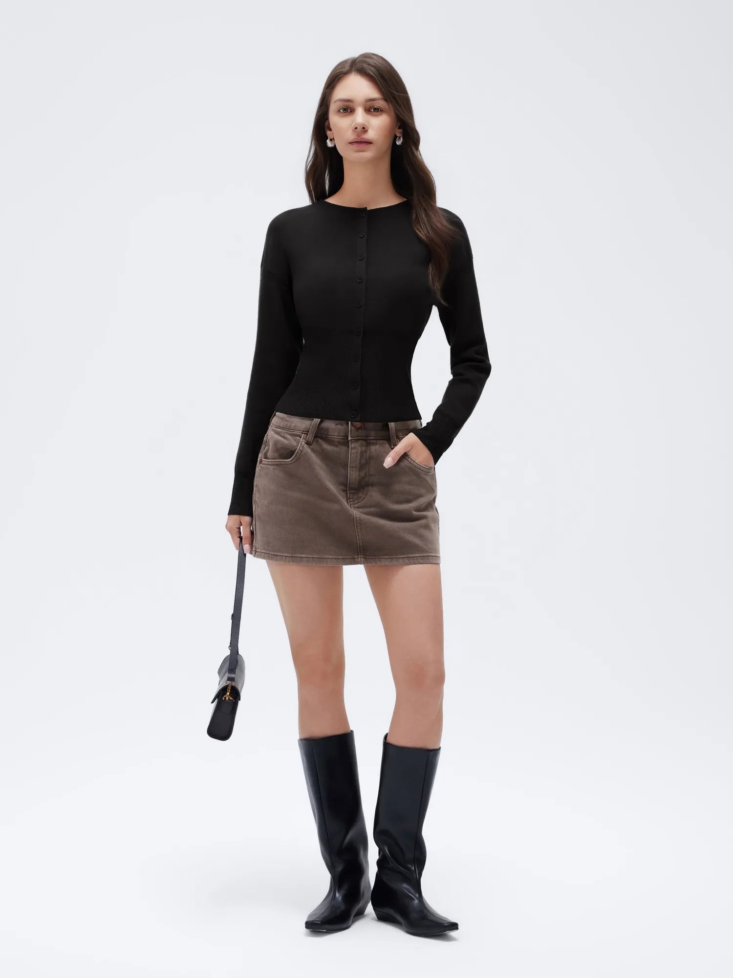 Cashmere Crewneck waistband Cardigan Sweater-SUUKSESS-SUUKSESS
