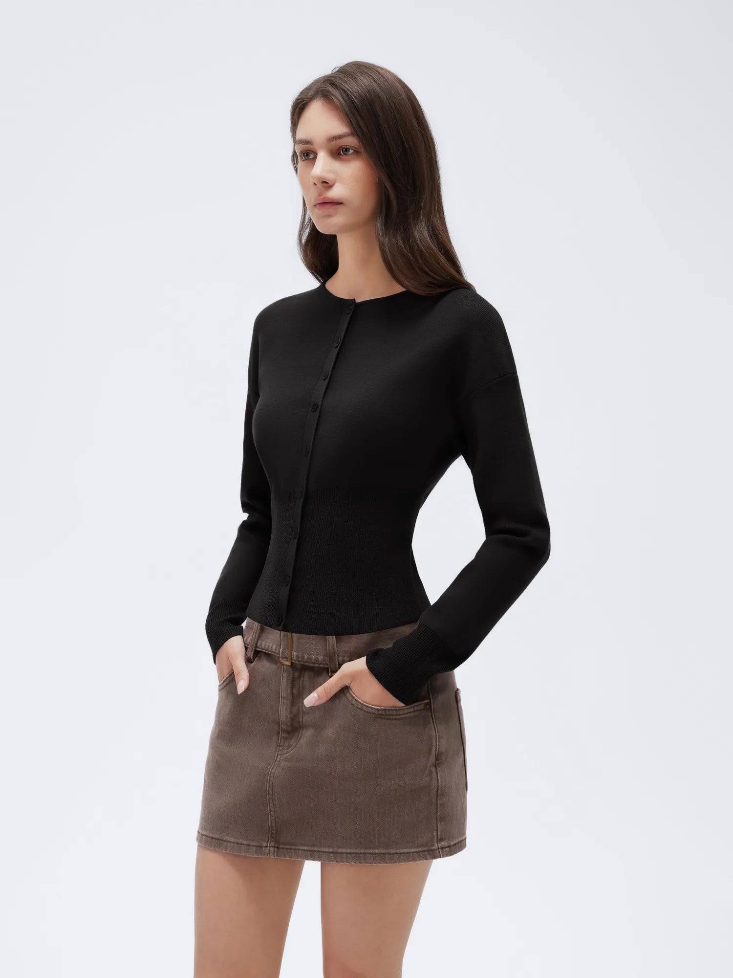 Cashmere Crewneck waistband Cardigan Sweater-SUUKSESS-SUUKSESS