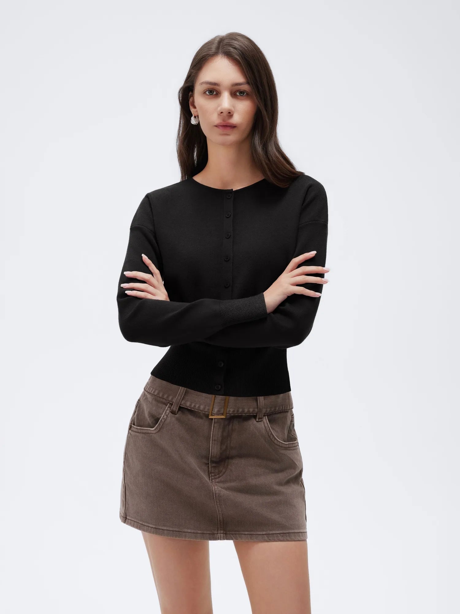 Cashmere Crewneck waistband Cardigan Sweater-SUUKSESS-SUUKSESS