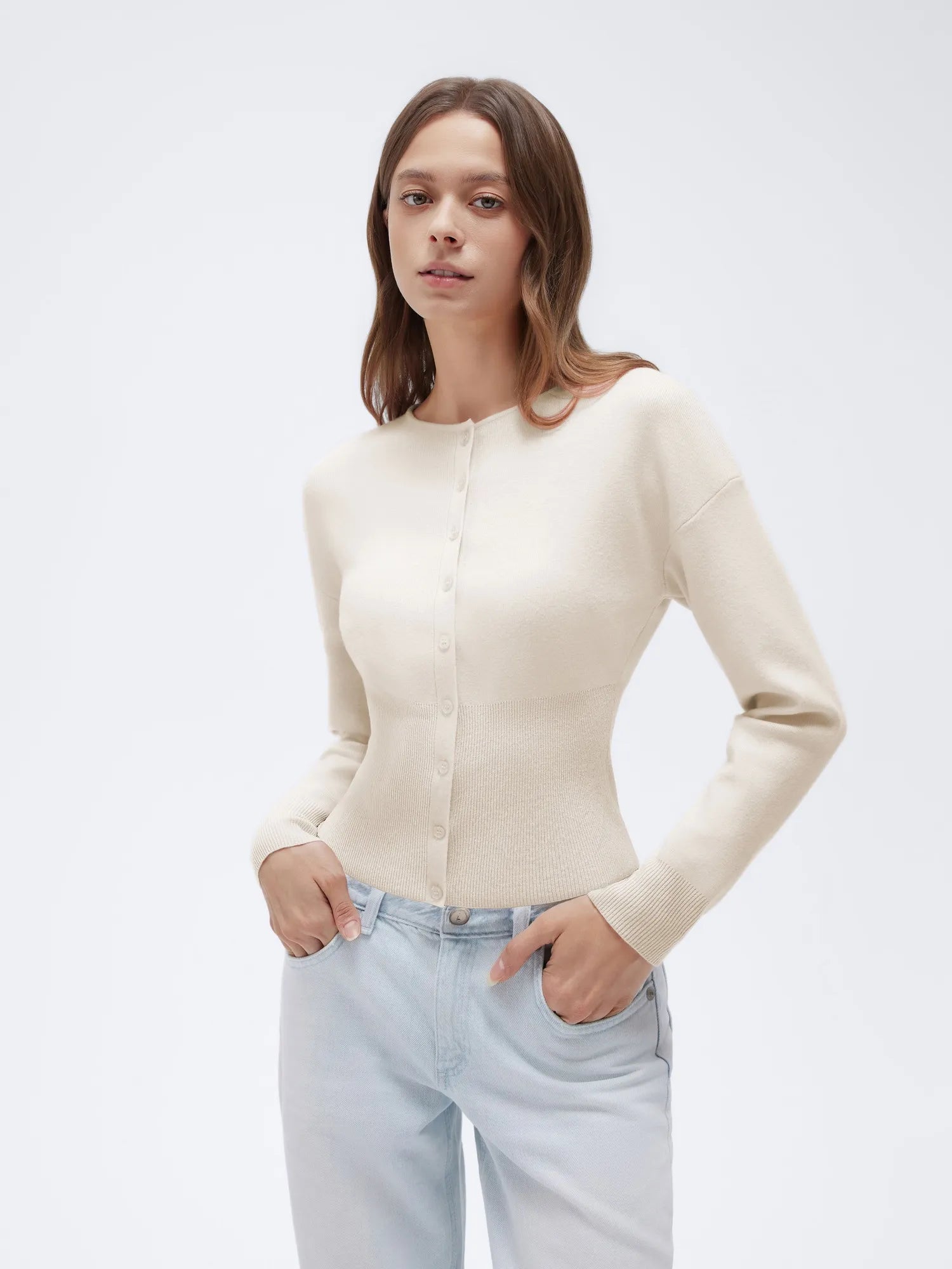 Cashmere Crewneck waistband Cardigan Sweater-SUUKSESS-SUUKSESS