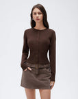 Cashmere Crewneck waistband Cardigan Sweater-SUUKSESS-Dark Brown-XS-SUUKSESS