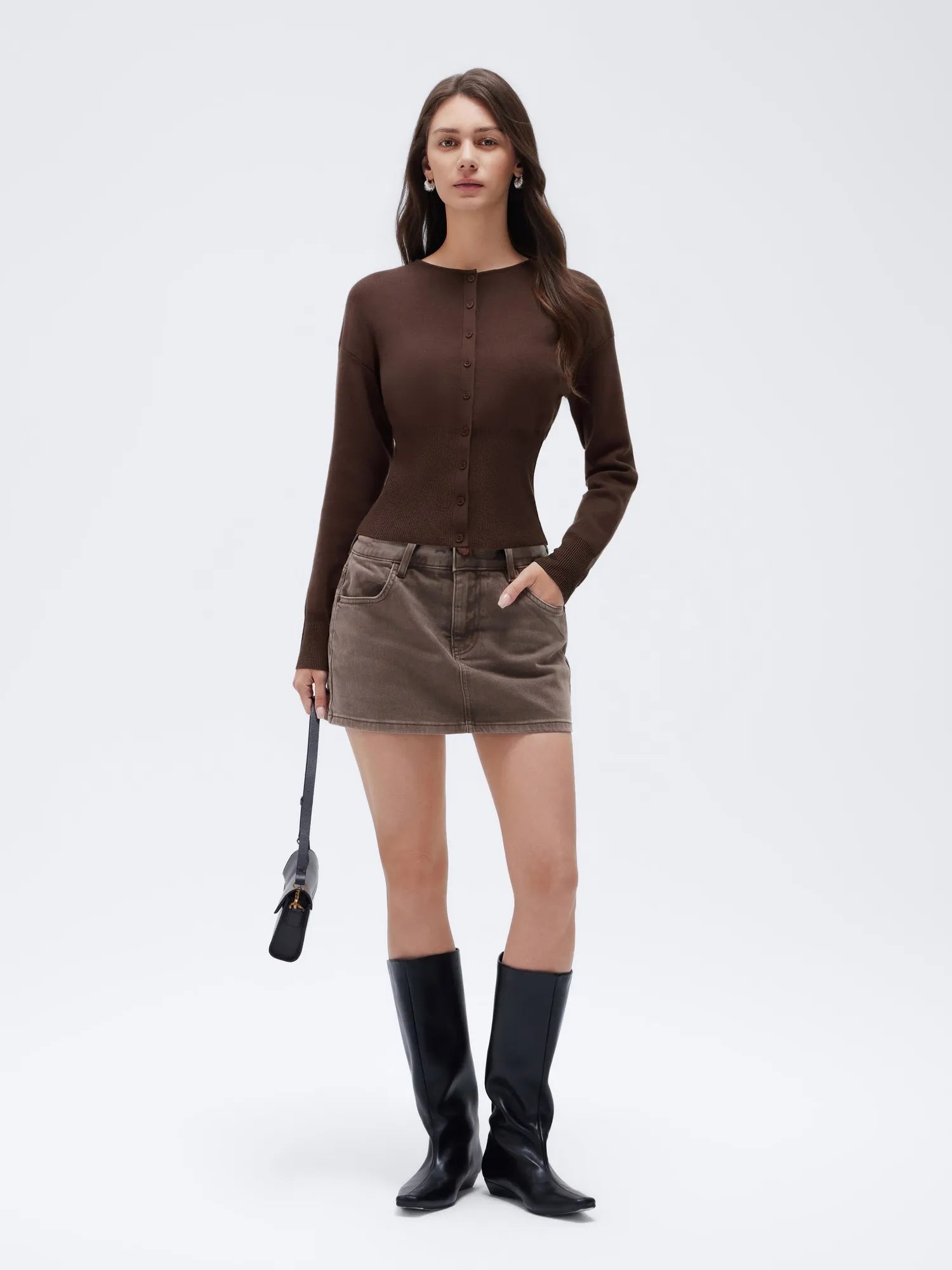 Cashmere Crewneck waistband Cardigan Sweater-SUUKSESS-SUUKSESS