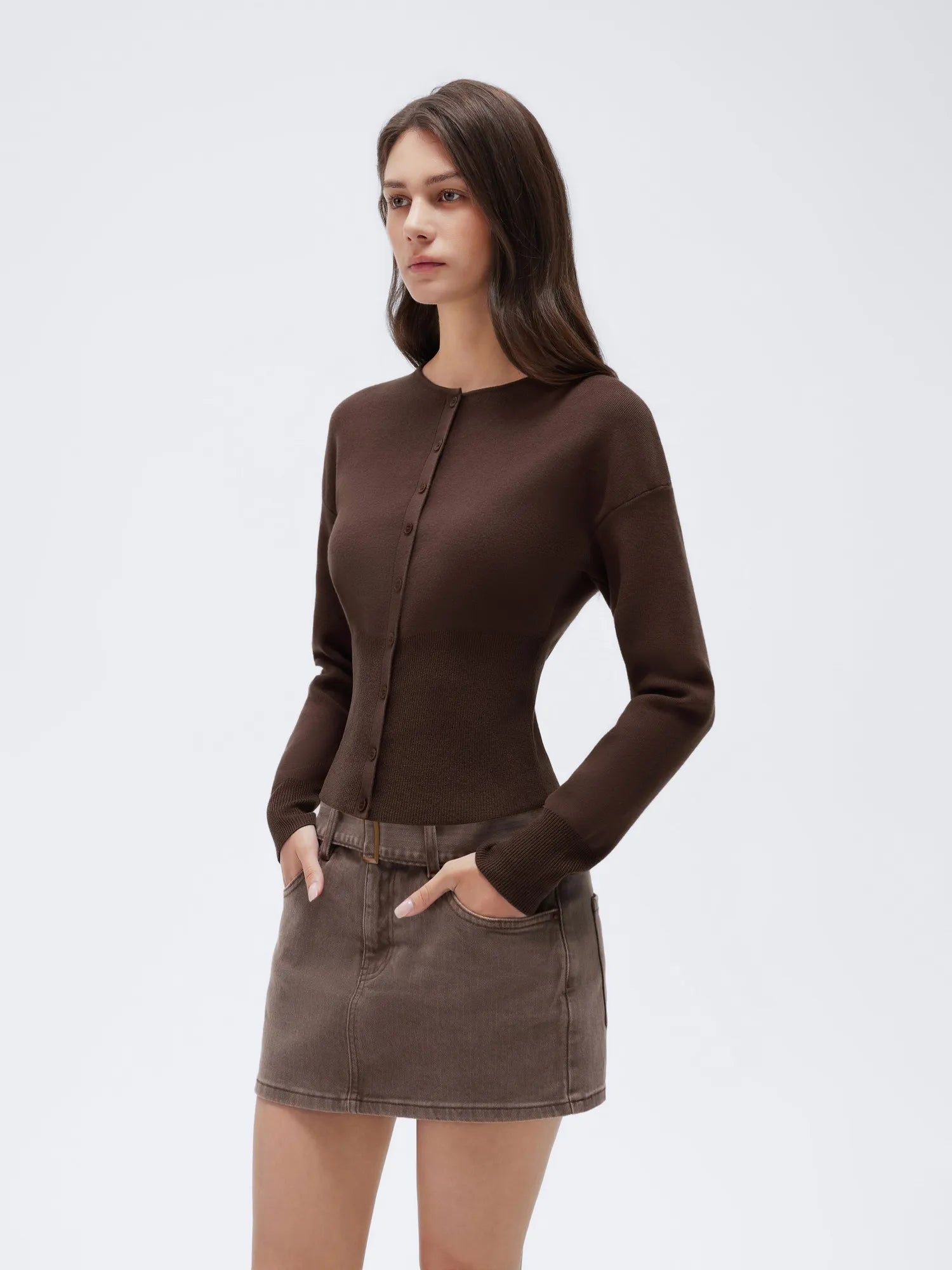 Cashmere Crewneck waistband Cardigan Sweater-SUUKSESS-SUUKSESS