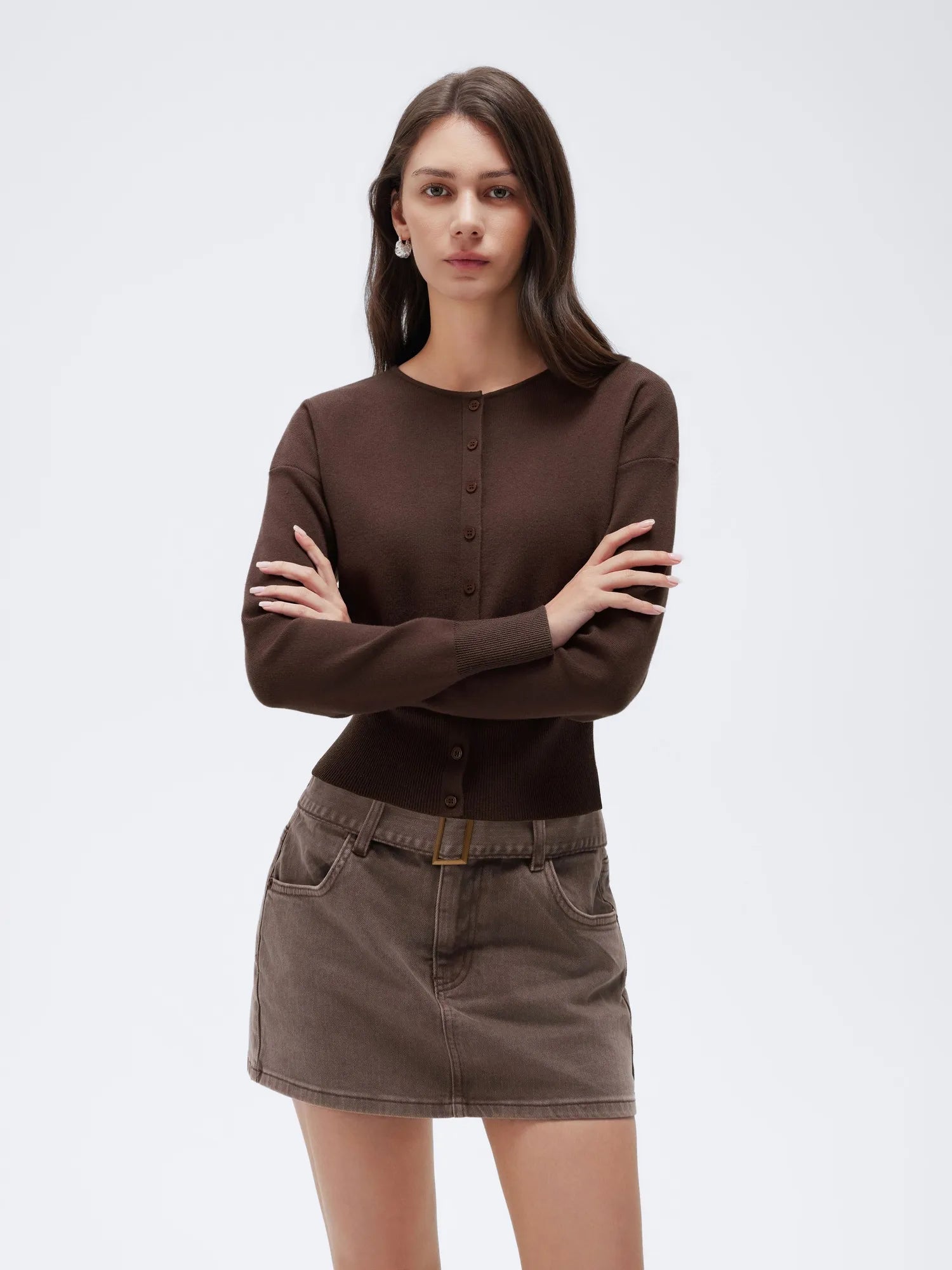 Cashmere Crewneck waistband Cardigan Sweater-SUUKSESS-SUUKSESS