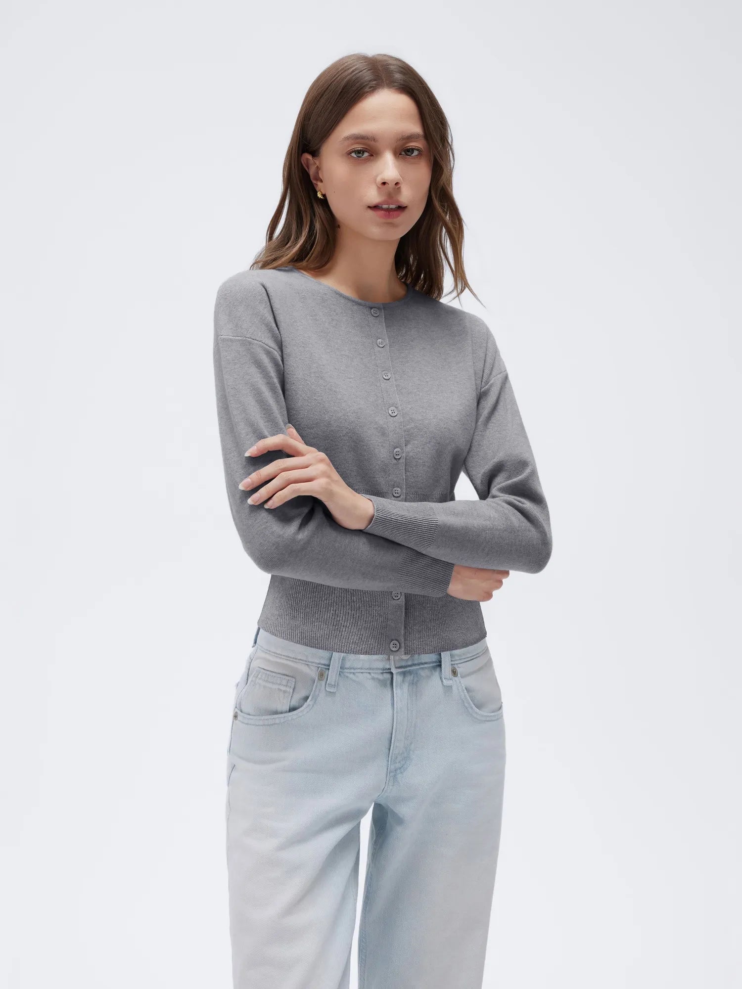 Cashmere Crewneck waistband Cardigan Sweater-SUUKSESS-SUUKSESS