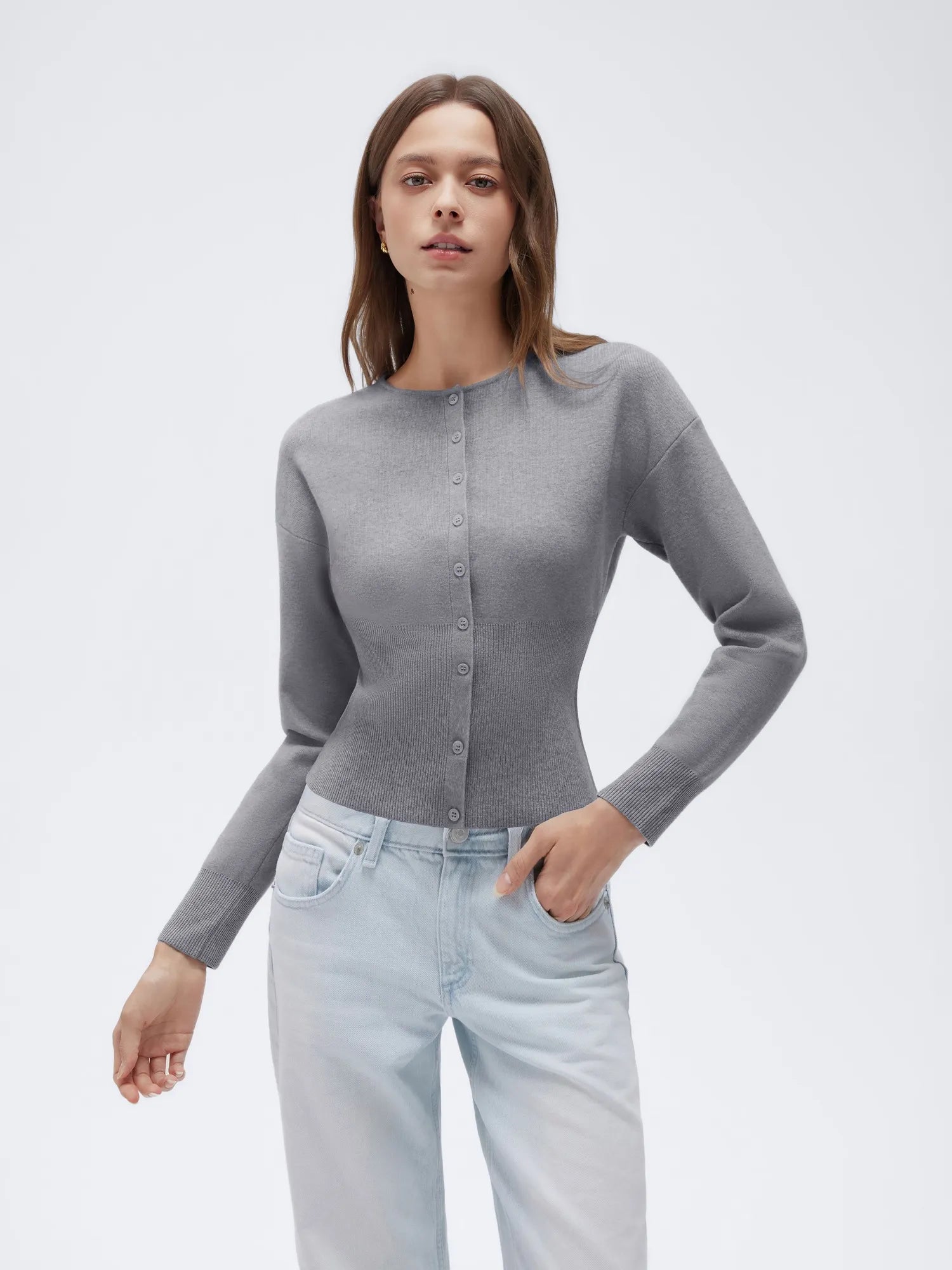 Cashmere Crewneck waistband Cardigan Sweater-SUUKSESS-SUUKSESS