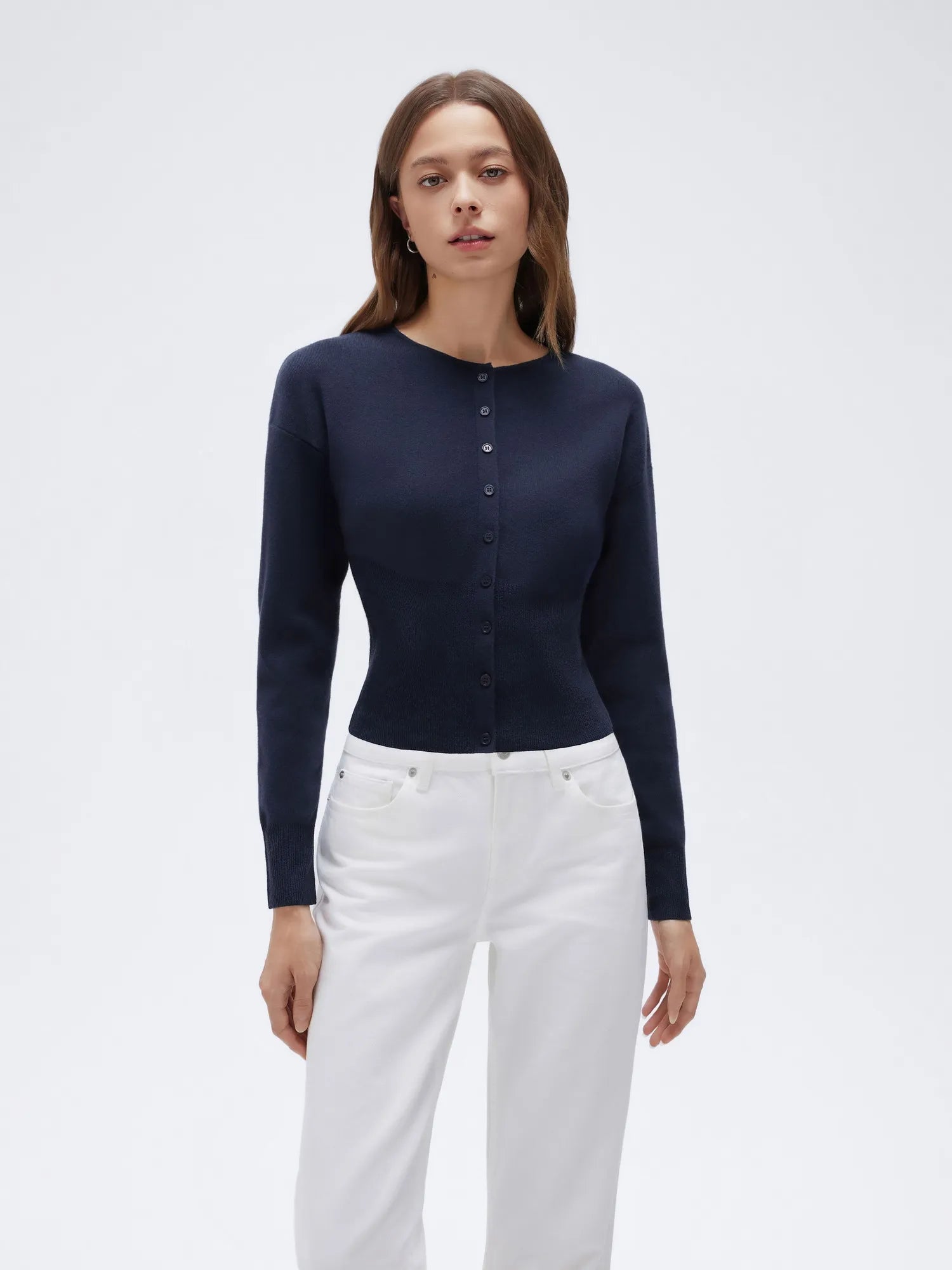Cashmere Crewneck waistband Cardigan Sweater-SUUKSESS-Navy Blue-XS-SUUKSESS