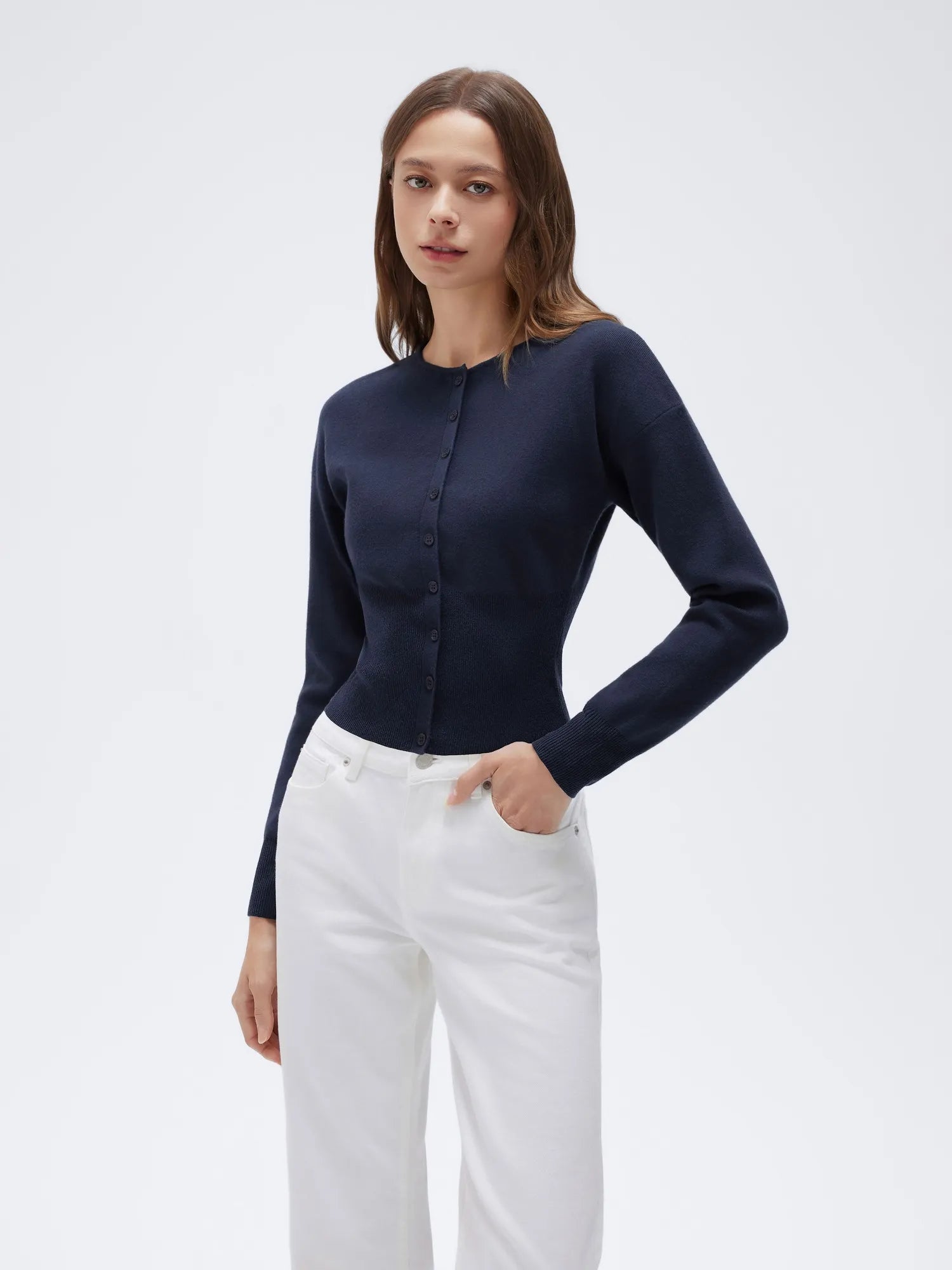 Cashmere Crewneck waistband Cardigan Sweater-SUUKSESS-SUUKSESS