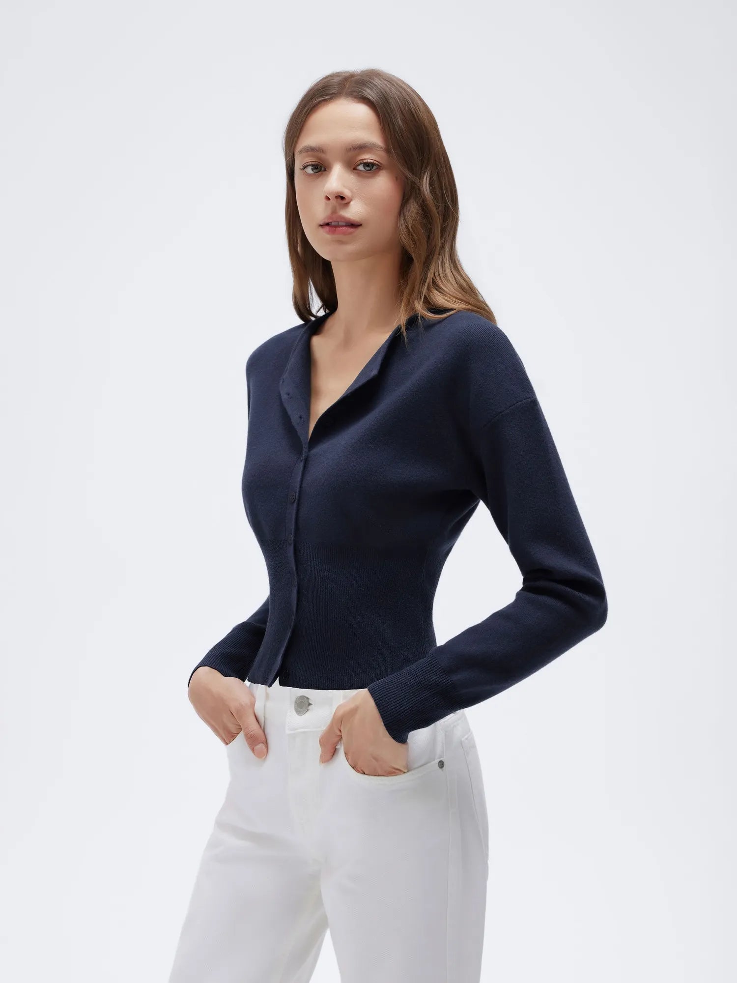 Cashmere Crewneck waistband Cardigan Sweater-SUUKSESS-SUUKSESS
