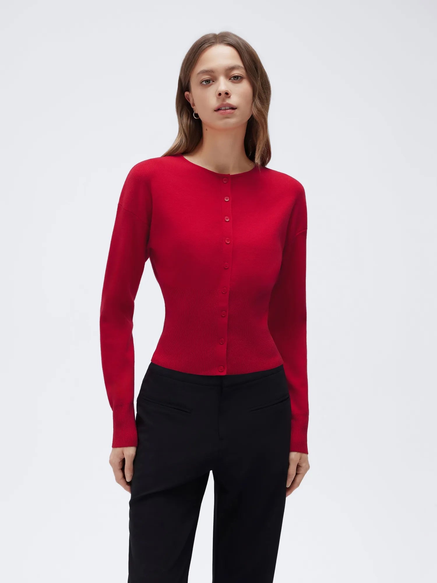 Cashmere Crewneck waistband Cardigan Sweater-SUUKSESS-Red-XS-SUUKSESS