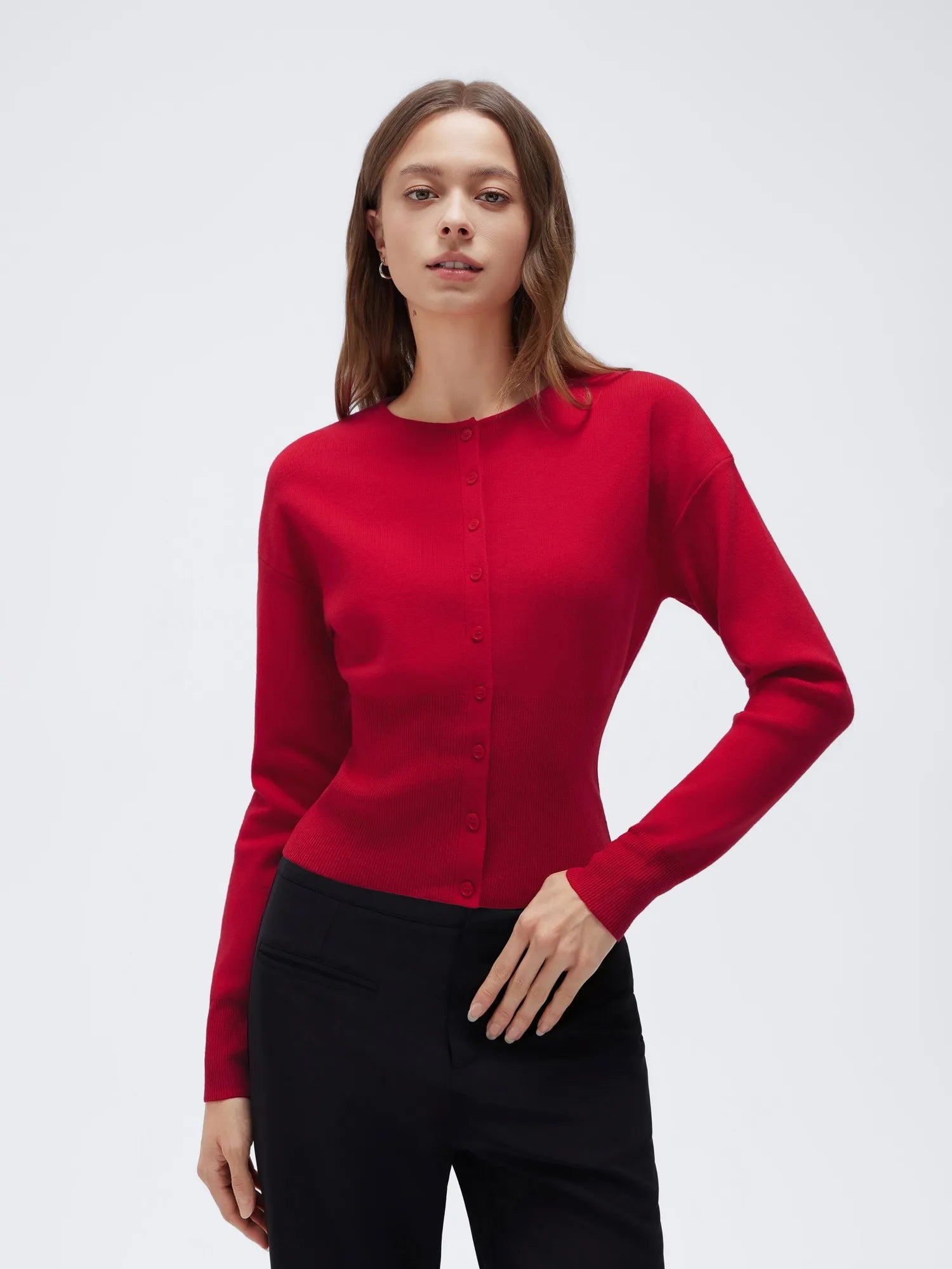 Cashmere Crewneck waistband Cardigan Sweater-SUUKSESS-SUUKSESS